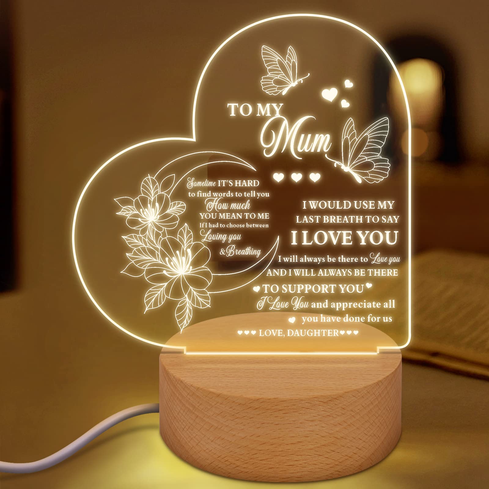 JocideaMothers Day Gifts for Mom, Mom Gift Night Light Best Mom Gifts from Daughter Son Kids Birthday Gifts for Mom Christmas Valentines Day Gifts for Mom I Love You Mom Gifts