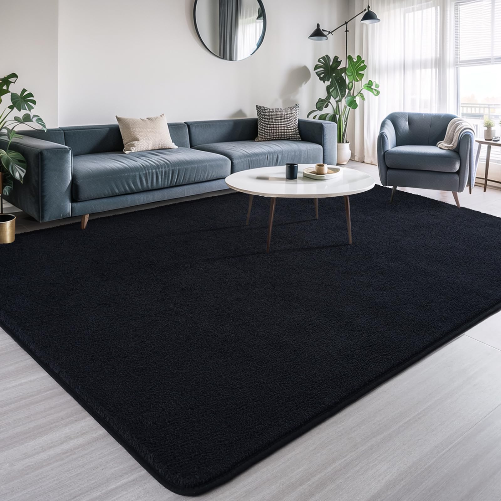 AROGAN Modern Shag Area Rug for Bedroom, 4x6 Feet Washable Rugs for Living Room, Indoor Floor Carpet Rugs, Plush Memory Foam Bedside Rugs for Kids Girls Teens Room Low Pile Rug Decor, Black