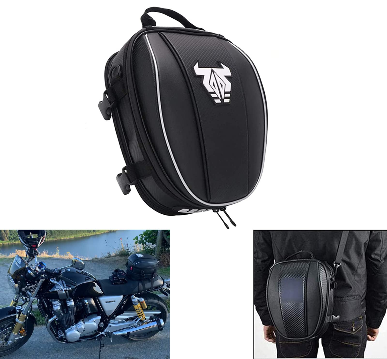 AnXinMotorcycle Rear Bag, Motorcycle Backpack - Double Waterproof Luggage Bag Motorcycle Seat Back Bag Backpack Motorcycle Saddle Bags Multifunctional Bag Sport - White