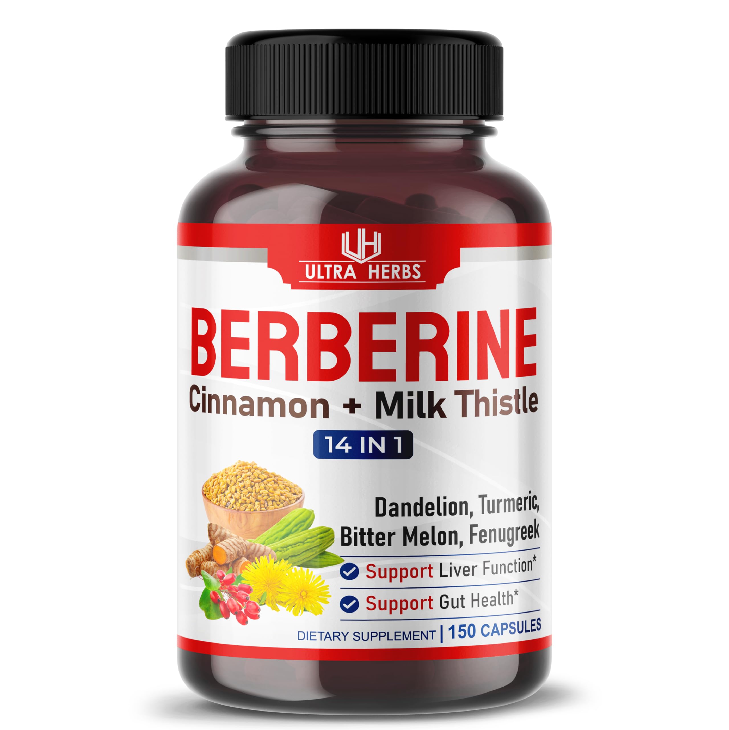 Premium Berberine 12,200MG with Cinnamon, Milk Thistle *USA Made & Test* Promotes Liver Function, Gut Health, Immunity (150 Count (Pack of 1))