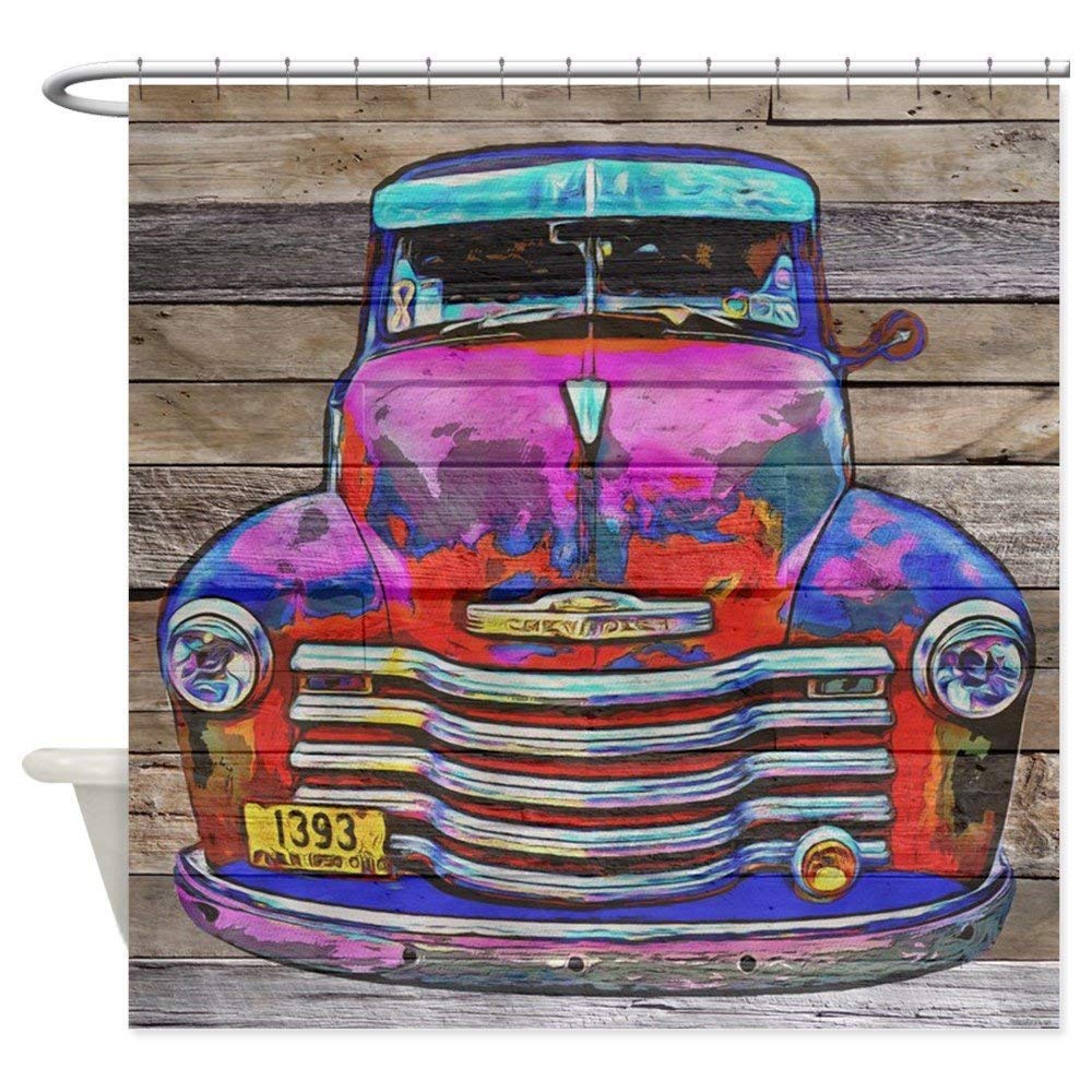 La's DreamHome Vintage 1950 Chevy Truck Wood Decorative Fabric Shower Curtain (72"x72")