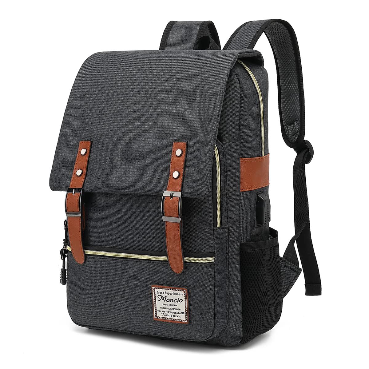 Mancio Vintage Slim Laptop Backpack for Women Men,Tear Resistant Business School College Bag with USB Charging Port .