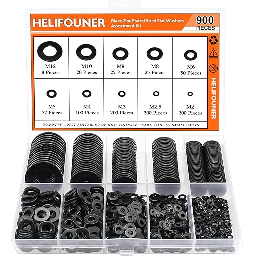 900 Pieces Black Zinc Flat Washers for Screws Bolts, HELIFOUNER Flat Washers Assorted Kit, Flat Washers, Metric Washers, Lock Metal Washers (M2 M2.5 M3 M4 M5 M6 M8 M10 M12)