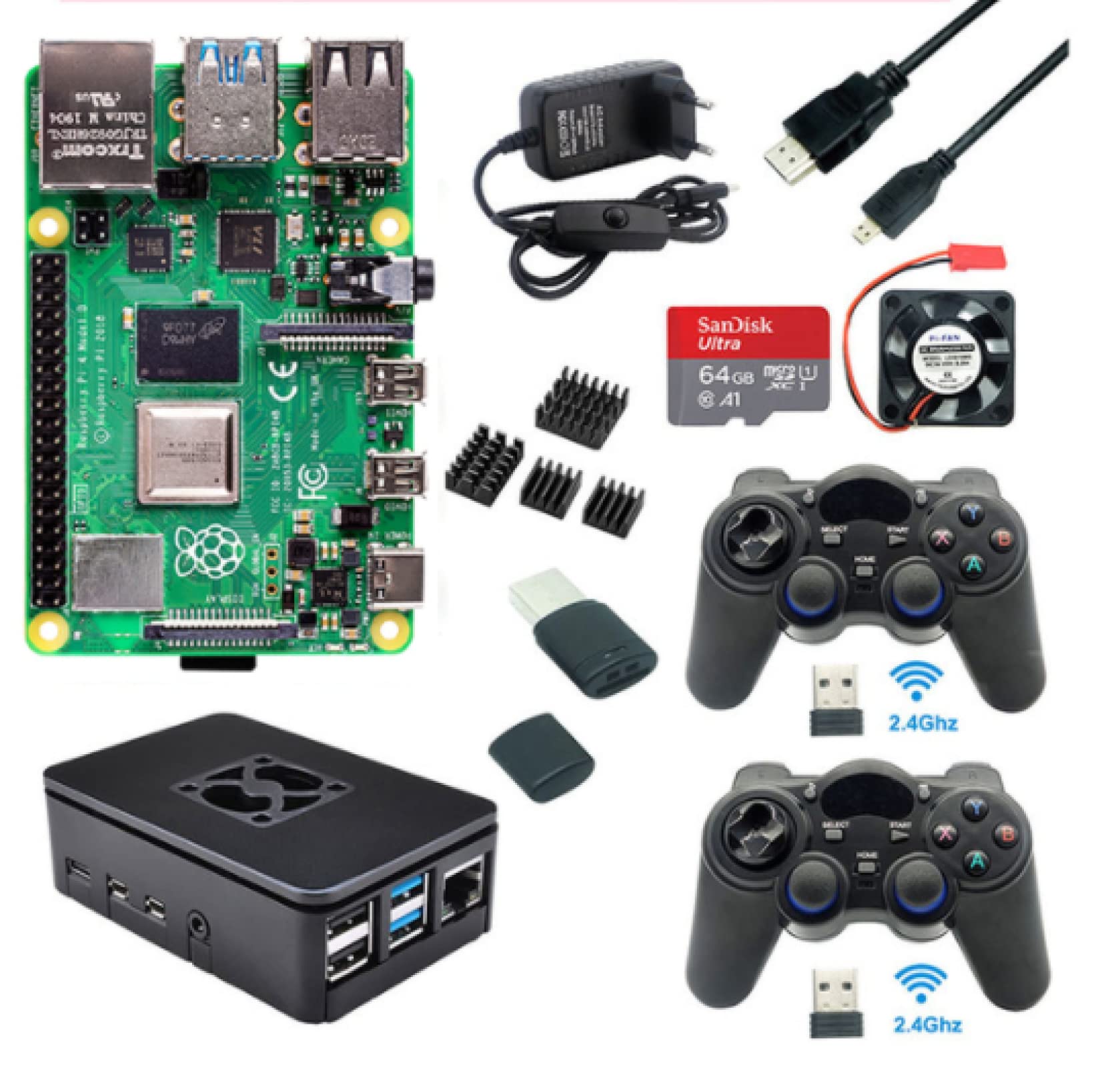 Kit de raspberry pi 4, 2gb, 4gb ram, usb, joystick, caixa acrílica, fonte de alimentação para cartão sd para raspberry pi 4 modelo b pi 4b PackageC