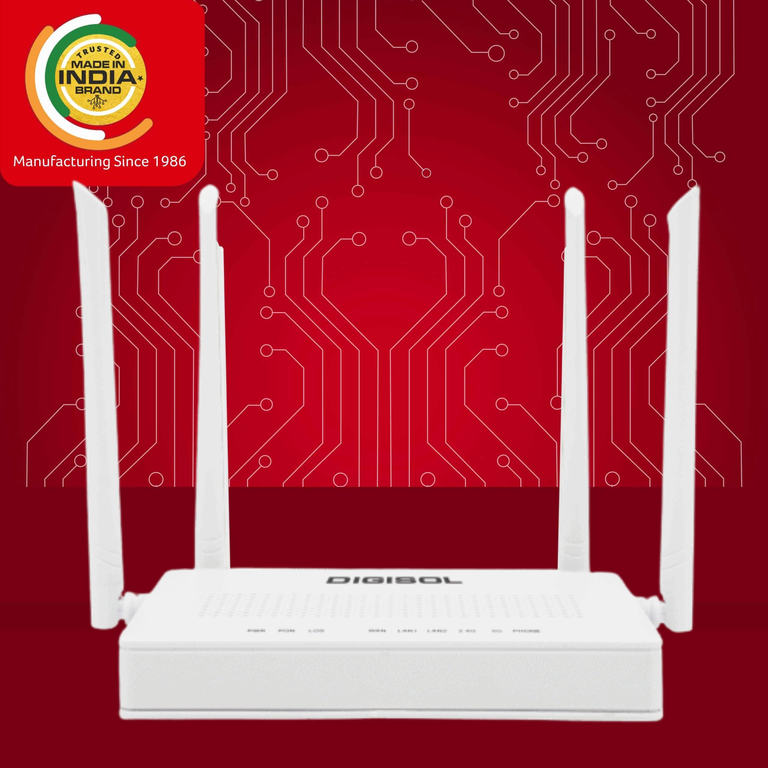 Digisol DG-GR6821AC 1200 Mbps Dual Band Wi-Fi Router with 4 Antena, 1 PON, 2 GE LAN and 1 FXS (Telephone/Voice) Port