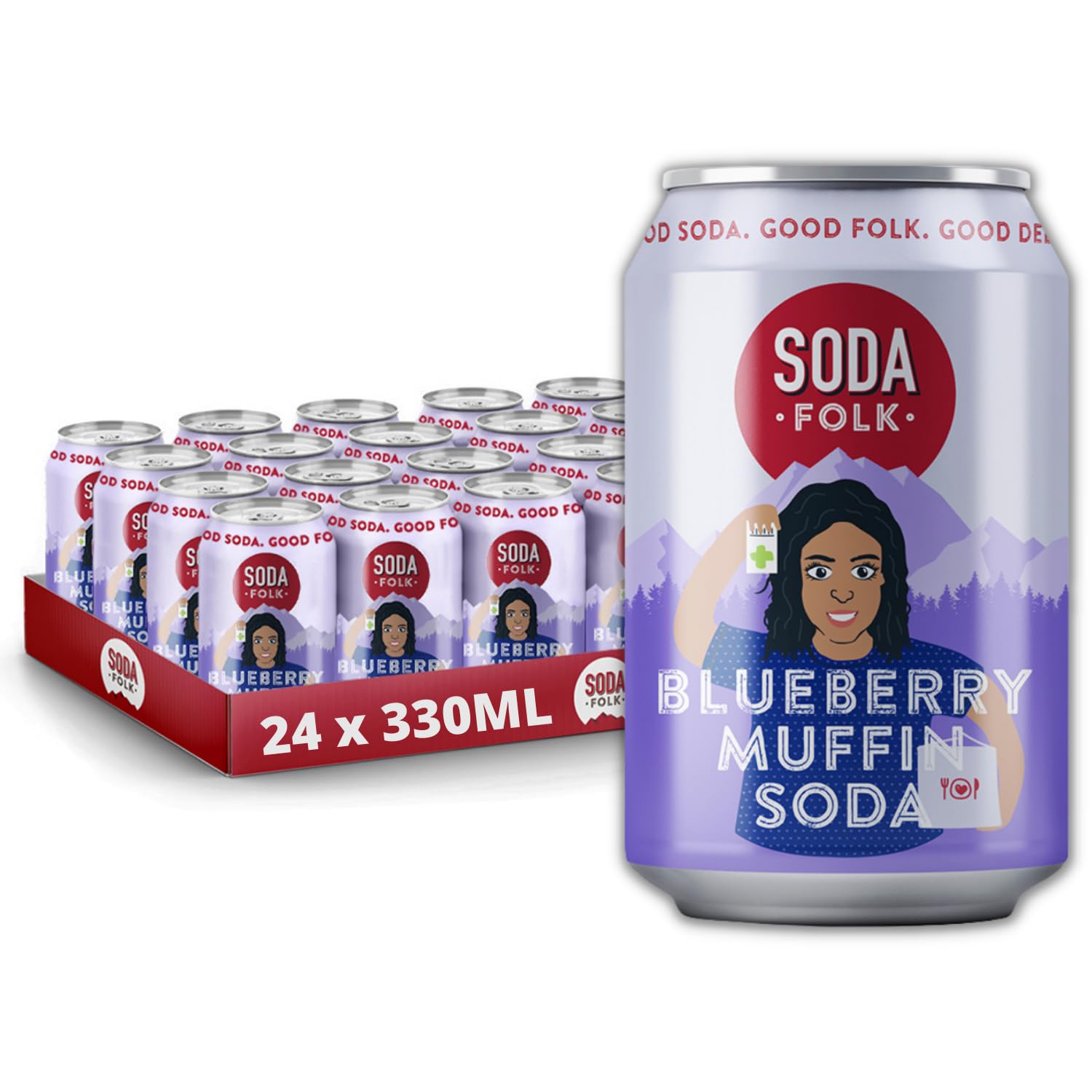 Soda Folk Blueberry Muffin Soda, American Style Fizzy Drinks, No Added Sugar, Refreshing Soft Drink, 100% Natural Ingredients, Gluten Free & Vegan (24 x 330ml Cans)