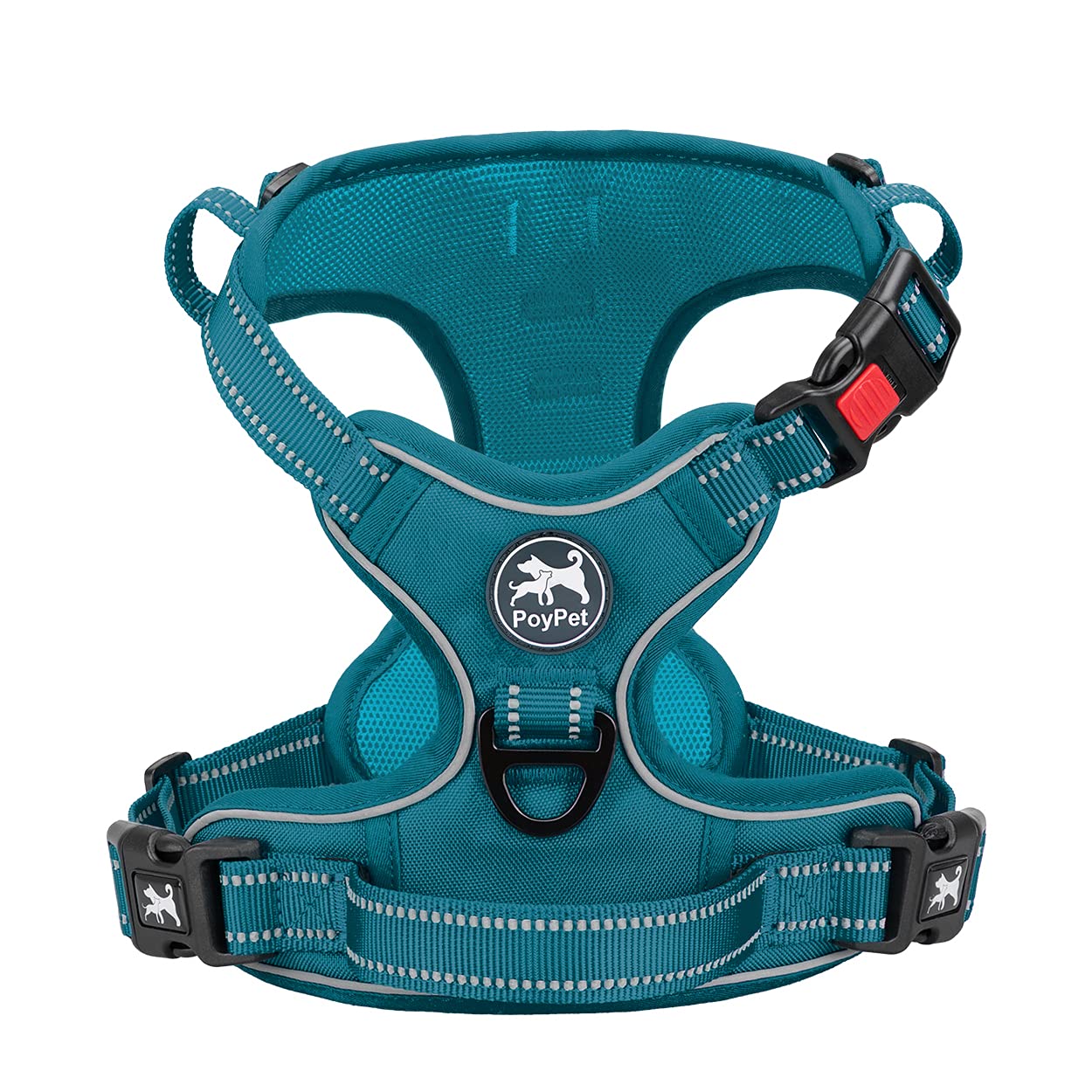 PoyPetNo Pull Dog Harness, Reflective Dog Harness for No Choke Dogs, Soft Padded Pet Vest with Easy Control Handle(Tumalo Teal Matching Trim, S)