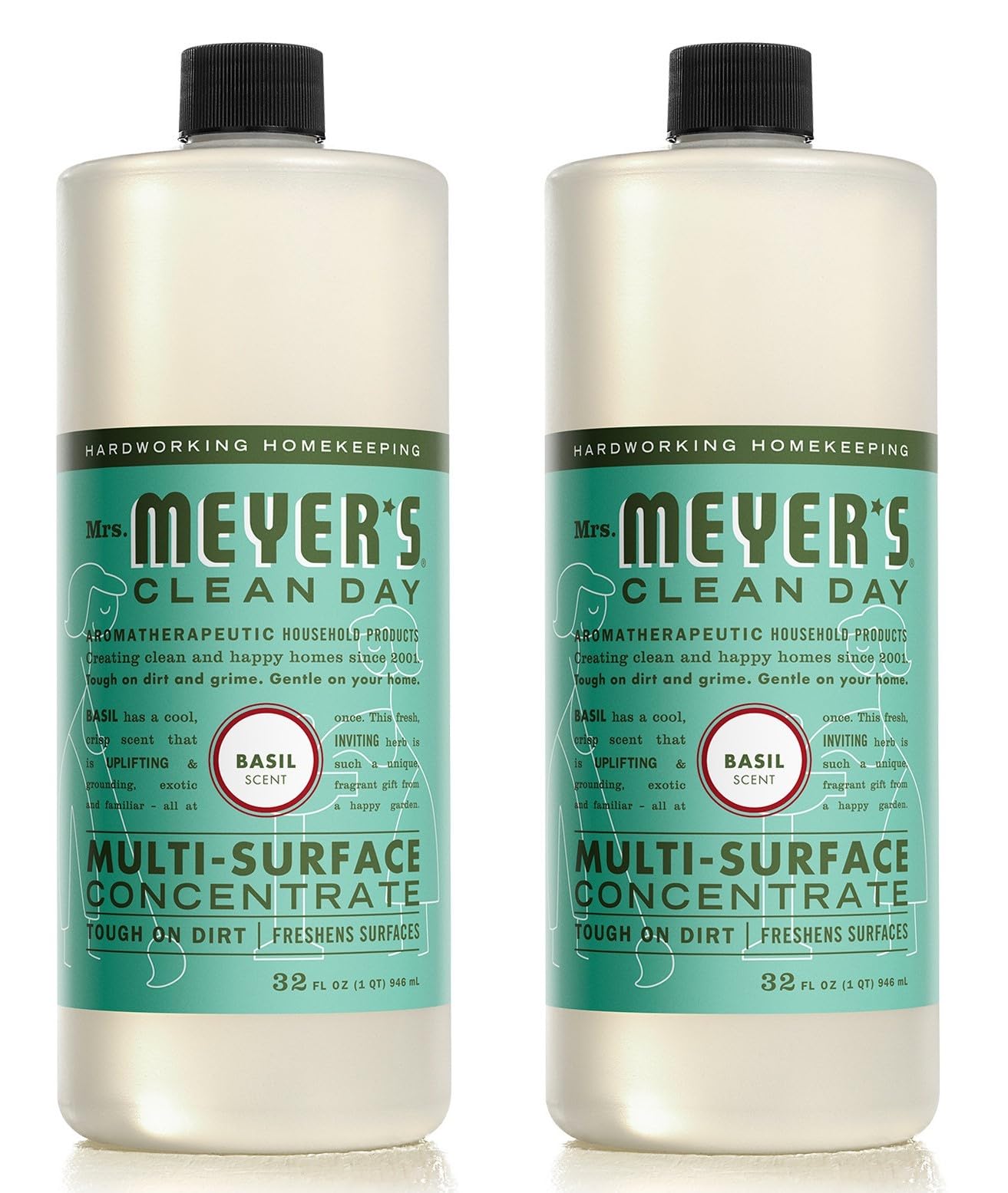 MRS. MEYER'S CLEAN DAY Multi-Surface Cleaner Concentrate, Use to Clean Floors, Tile, Counters, Basil, 32 fl. oz - Pack of 2