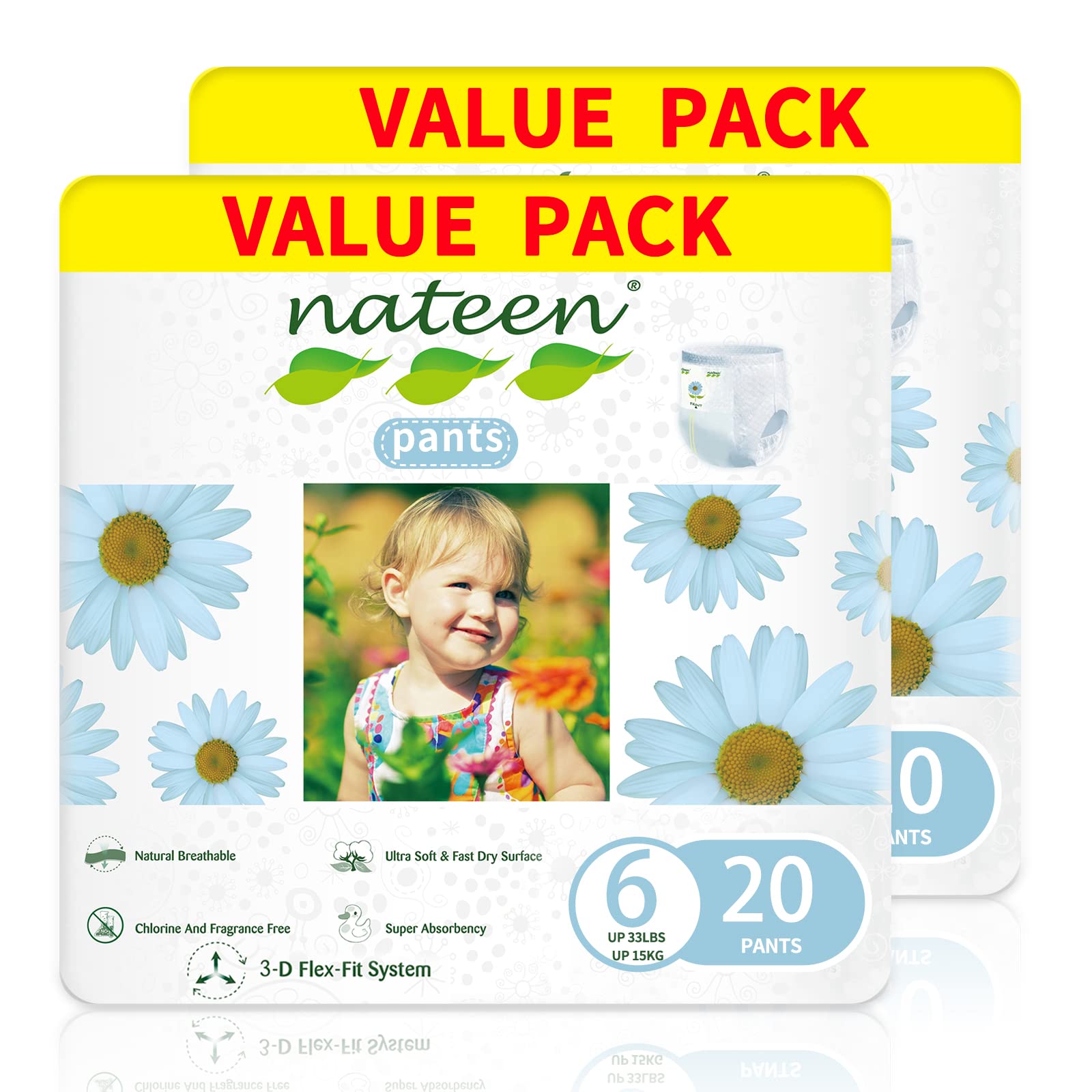 Nateen Premium Care Baby Pants Diapers,Size 6(15+kg),XXL Baby Pull Ups,40 Count Diaper Pants,Super Absorbent,Ultra Thin Baby Diapers Pants.(40 Count)