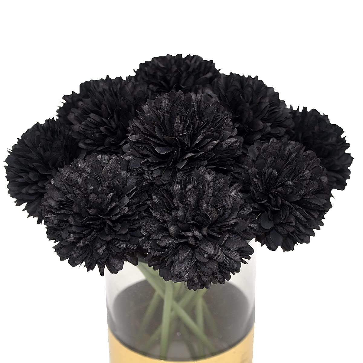 10Pcs Artificial Fake Flower Plants Silk Chrysanthemum Ball Hydrangea Arrangements Wedding Bouquets Decor Home Kitchen Garden Party Table Floral centerpieces DIY (Black)