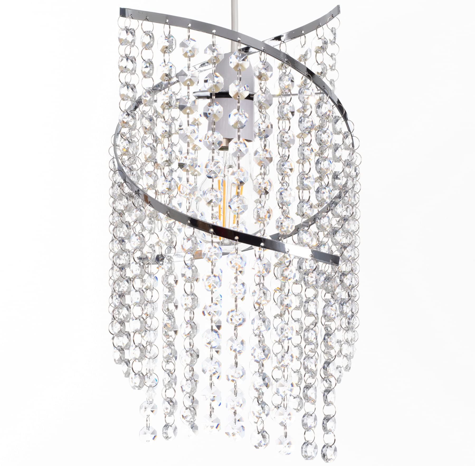 Klass Home K9 Crystal Spiral Droplet Light Shade | Pendant, Lamp Shade | Ceiling Light Shade Chandeliers | Chrome Finish Light for Living Room | Bedroom | Kitchen