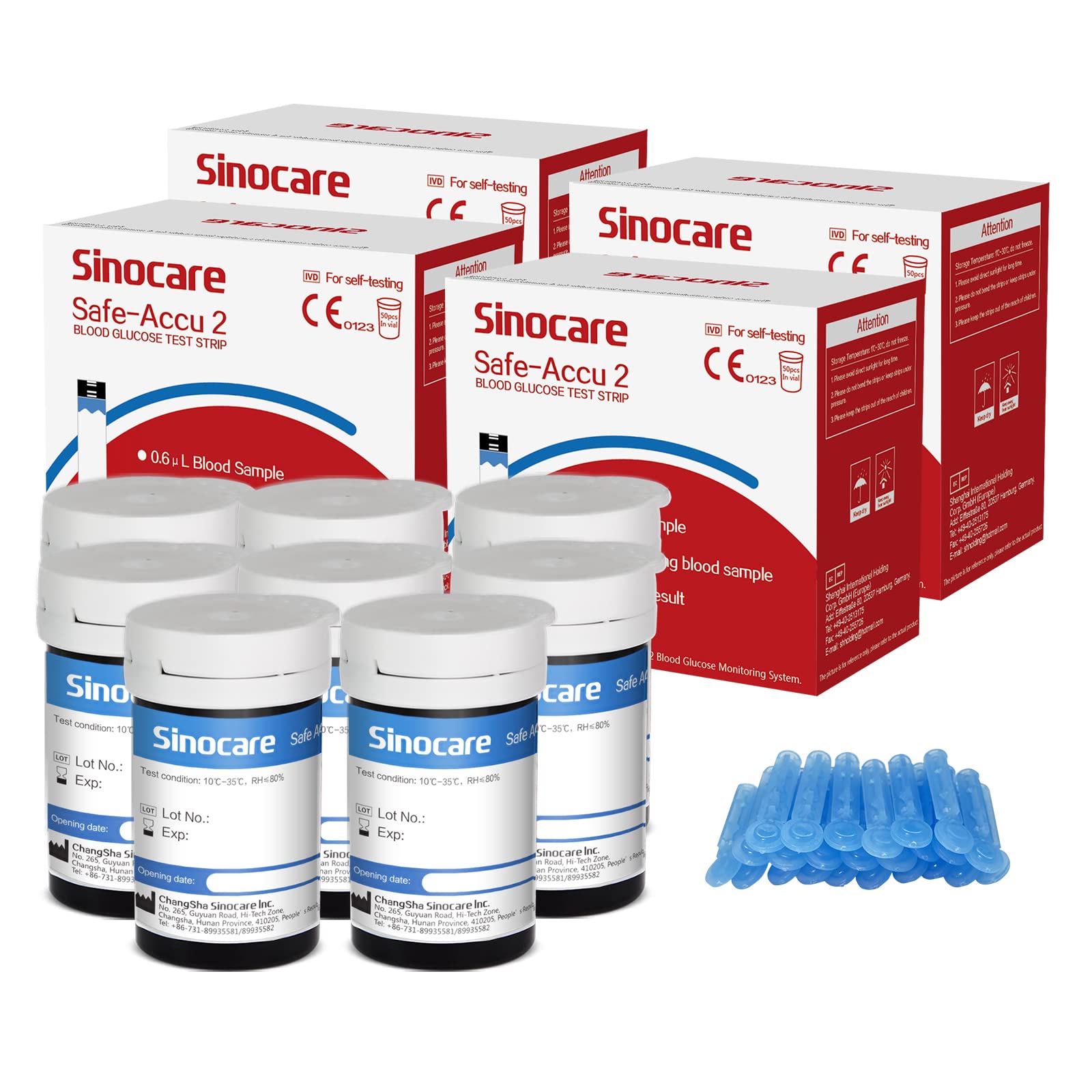 sinocare(Safe-Accu 2) Glucose Test Strips/Blood Sugar Test Strips 200 pcs No Code/for sinocare (Safe-Accu 2) Blood Glucose Monitor Only