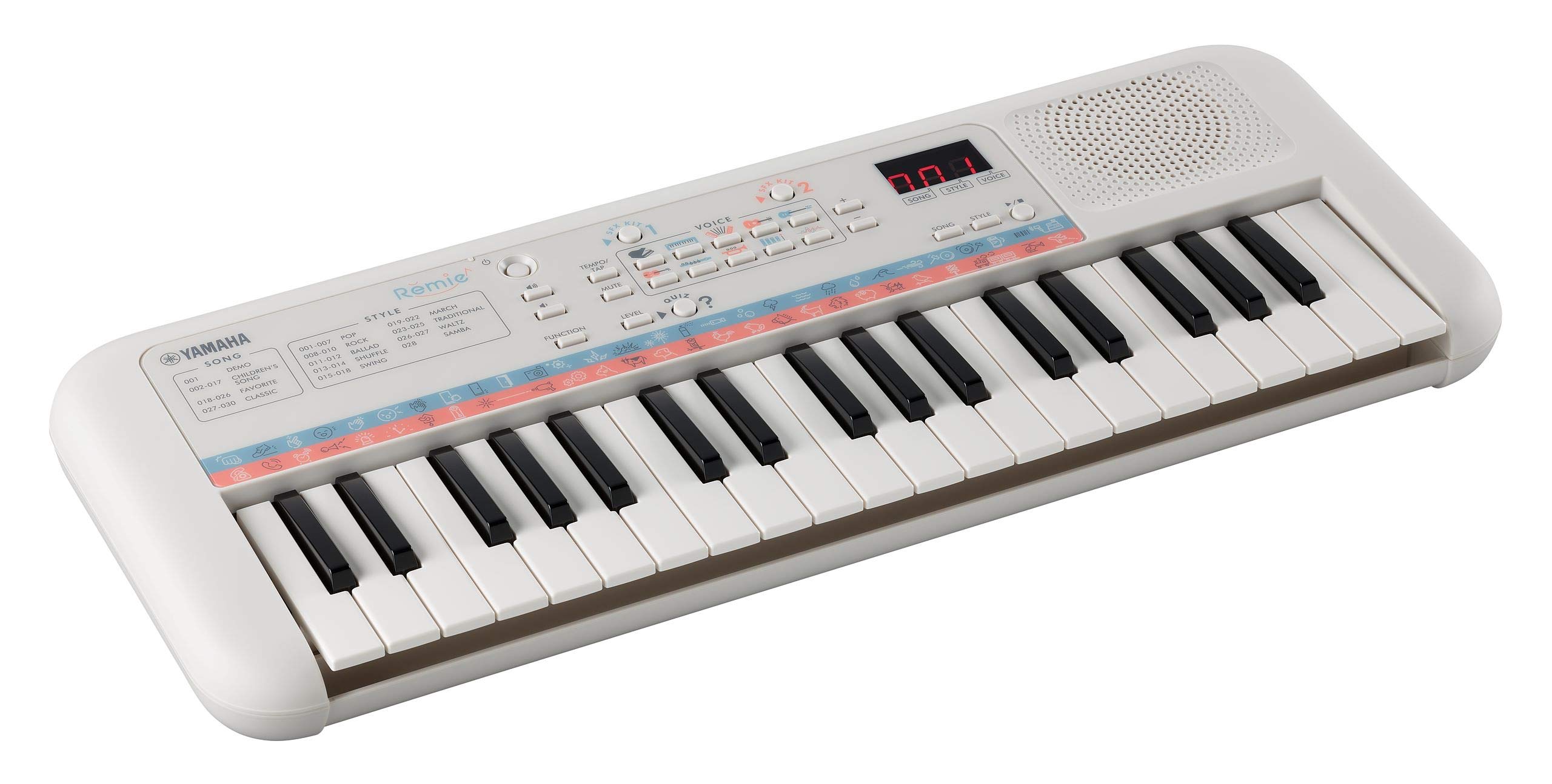 YamahaRemie PSS-E30 - Portable and Lightweight Keyboard for Young Children, 47 Built-in Voices, 74 Sound Effects and a Quiz Mode, Fun Learning Instrument, in White