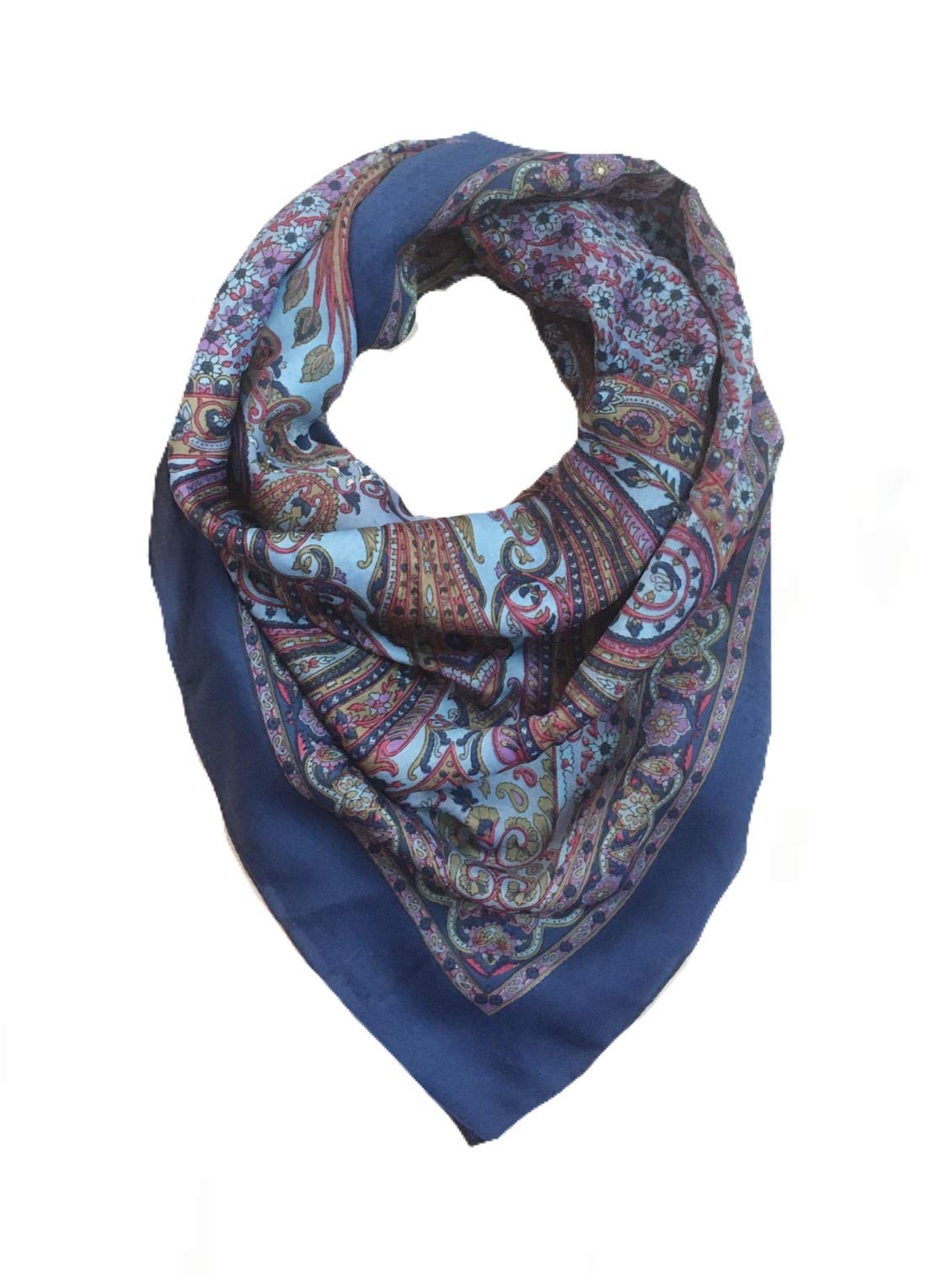 REEMA PRINTS Women's Art Silk Scarf (RP-27, Blue, 100 X 100 cm)