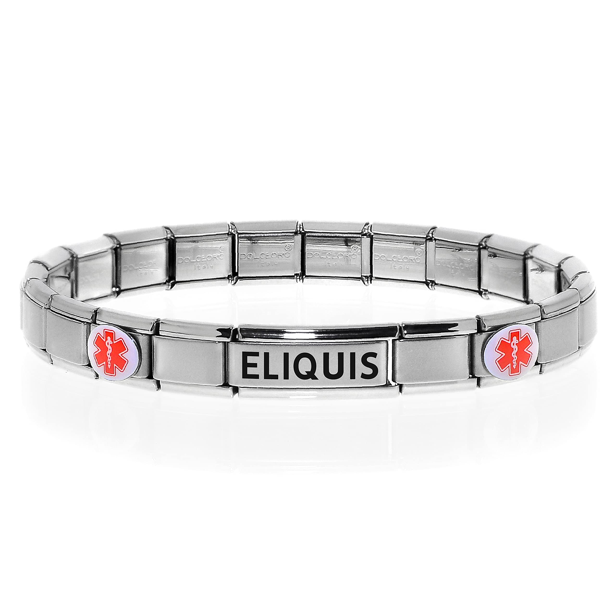 Medical Alert ID Bracelet for patients on Blood Thinners, and anti-Blood clotting with Customize Fitting - Stretchable Italian Modular Charm Link - Stainless Steel, Unisex