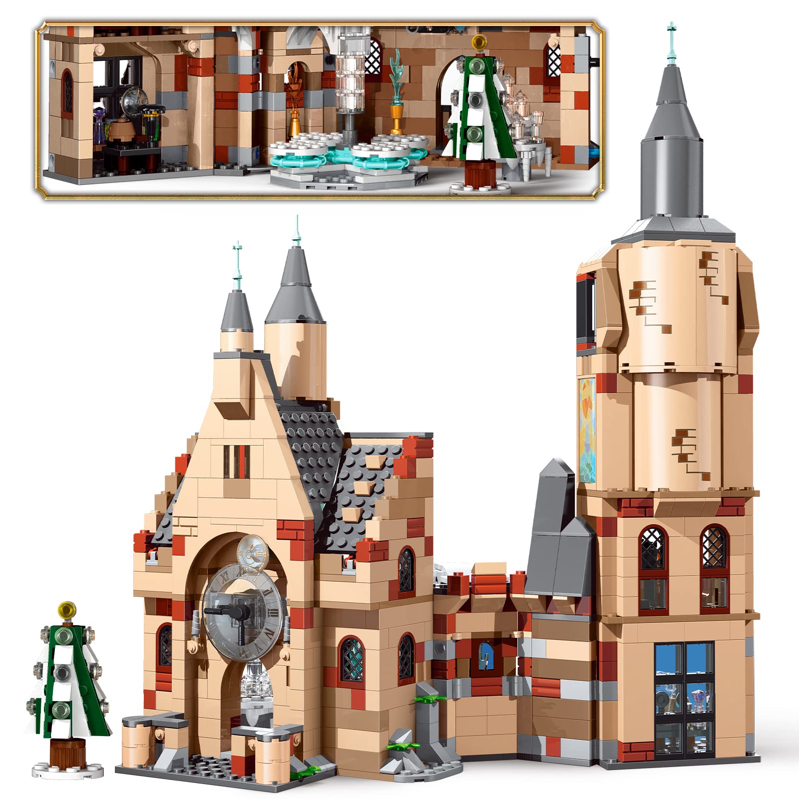 Under the BaublesHarry Clock Tower and Great Hall Castle (871 Pieces), Build and Play Dumbledore office Building Toy Set for Kids, Boys, and Girls age 10+ years old