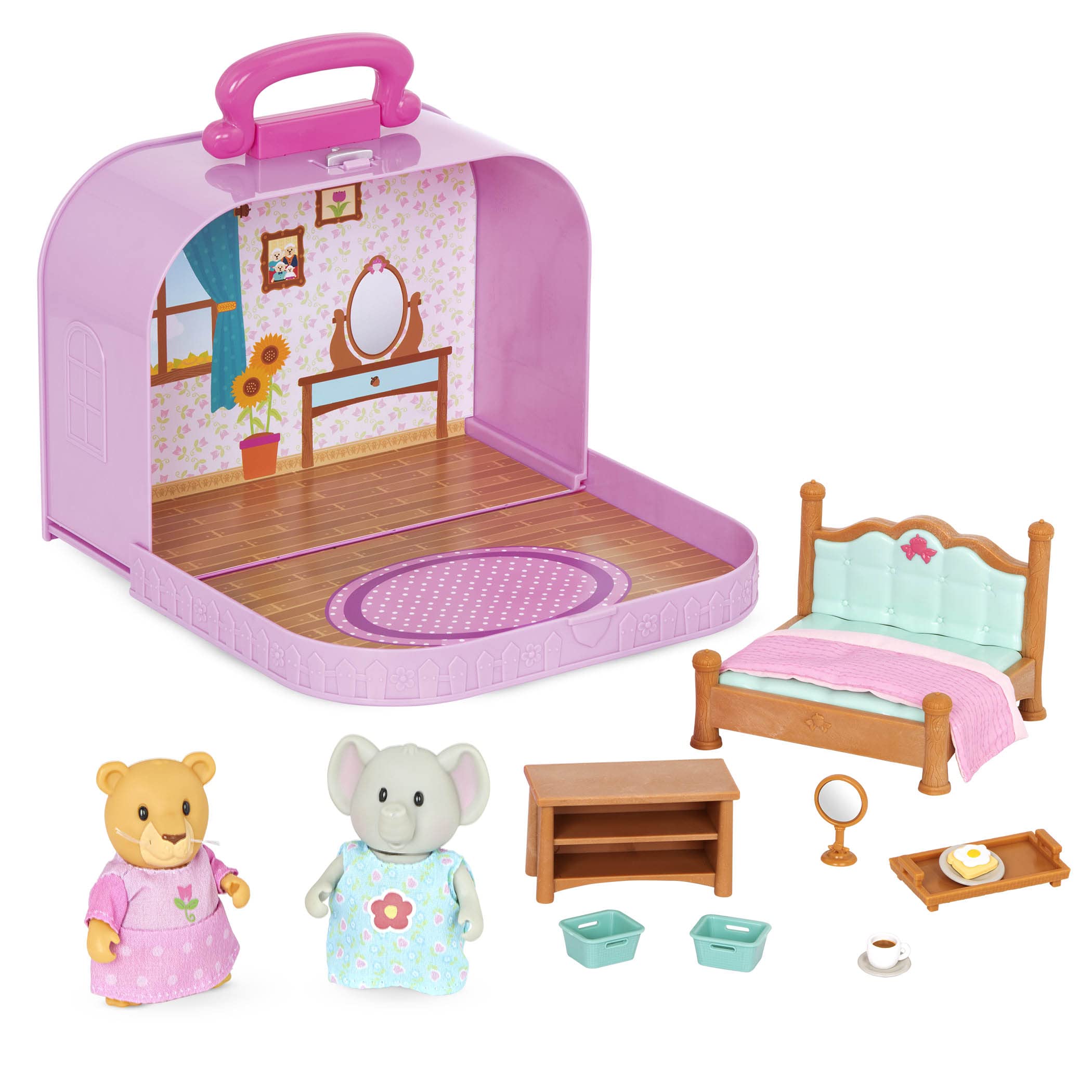 Li’l Woodzeez – Lil Woodzeez – Portable Dollhouse Playset – Bedroom & Mini Furniture – Animal Figurines – Kids 3 Years + – Travel Suitcase Bedroom Playset - Deluxe