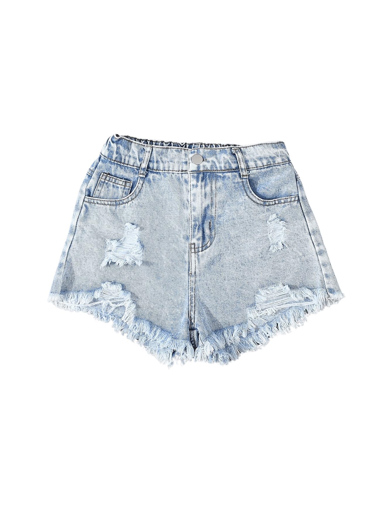 GORGLITTERGirl's Ripped Jean Shorts High Waist Straight Leg Denim Shorts