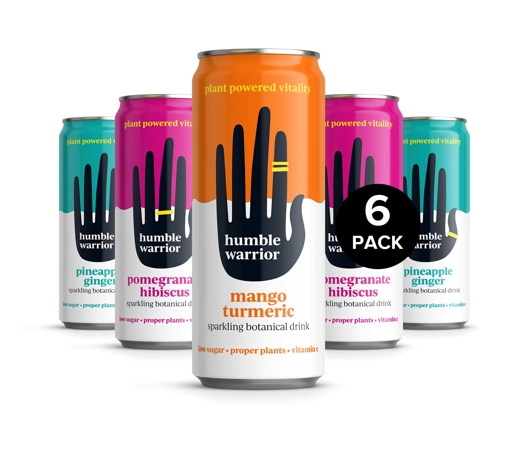 Humble Warrior Sparkling Botanical Drink. 100% Natural, Low Sugar, Low Calorie, High in Vitamin C. 250ml Cans (6 Pack)