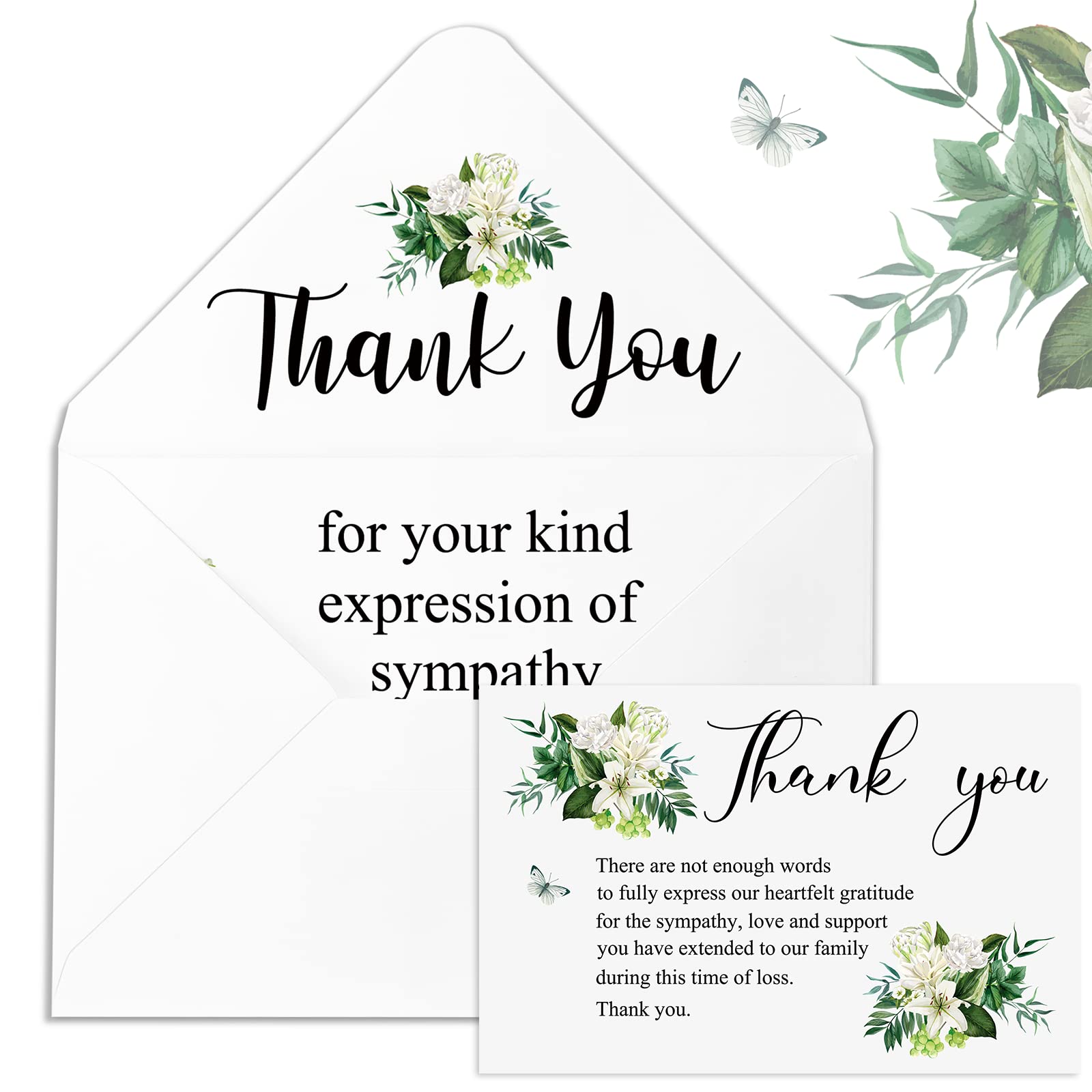 50 Pack Thank You Sympathy Cards Funeral Thank You Cards with Envelopes Memorial Card Sympathy Cards White Lilies Bereavement Cards for Funeral Family Friends Loved Ones Celebration of Life