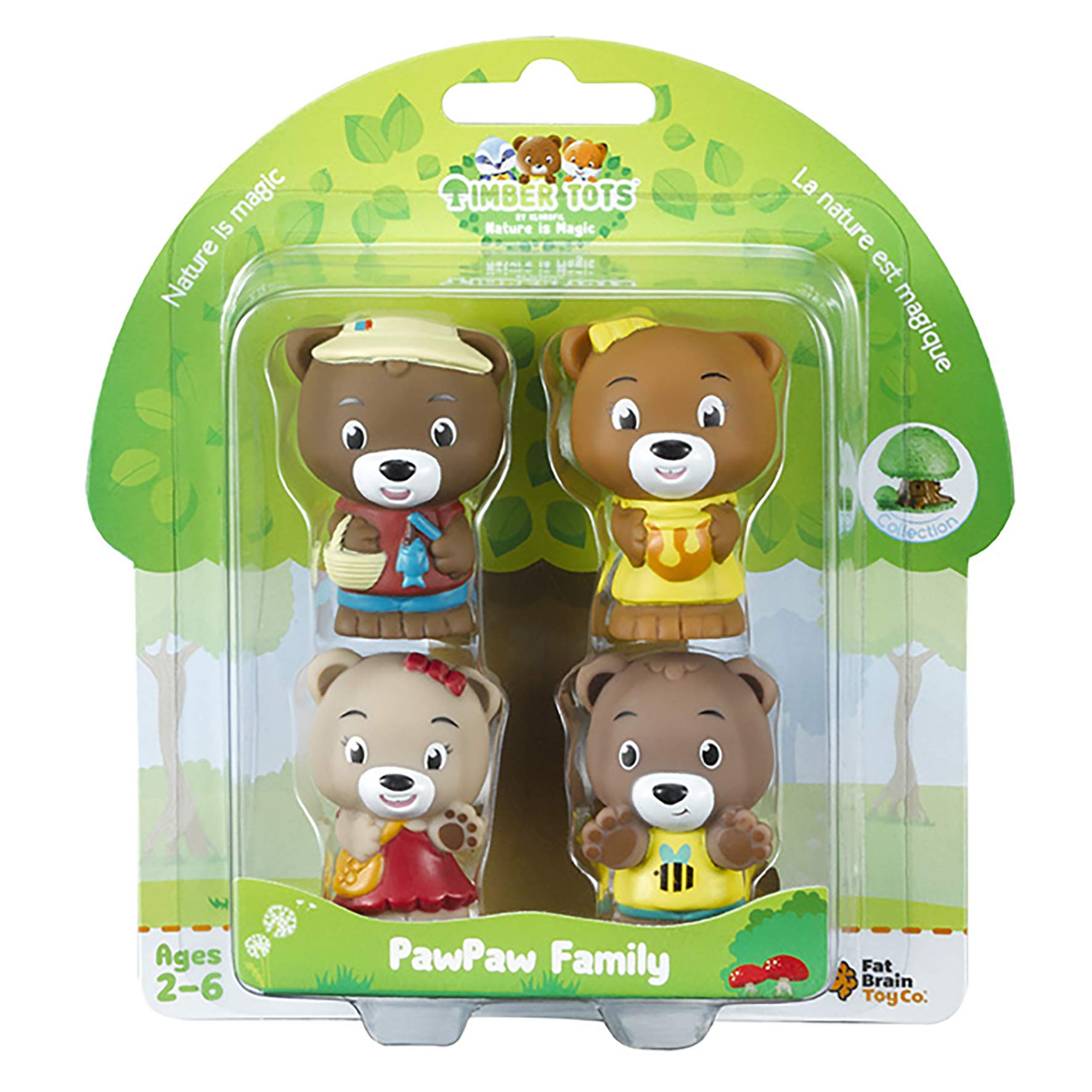 Bandai V700300 Timber Tots by Klorofil-Set of 4 Figures from Pawpaw Bear Family-David, Emma, Basile, Alice-Early Learning pre-School Toys-Collectible figures-V700300, Paw-Paw