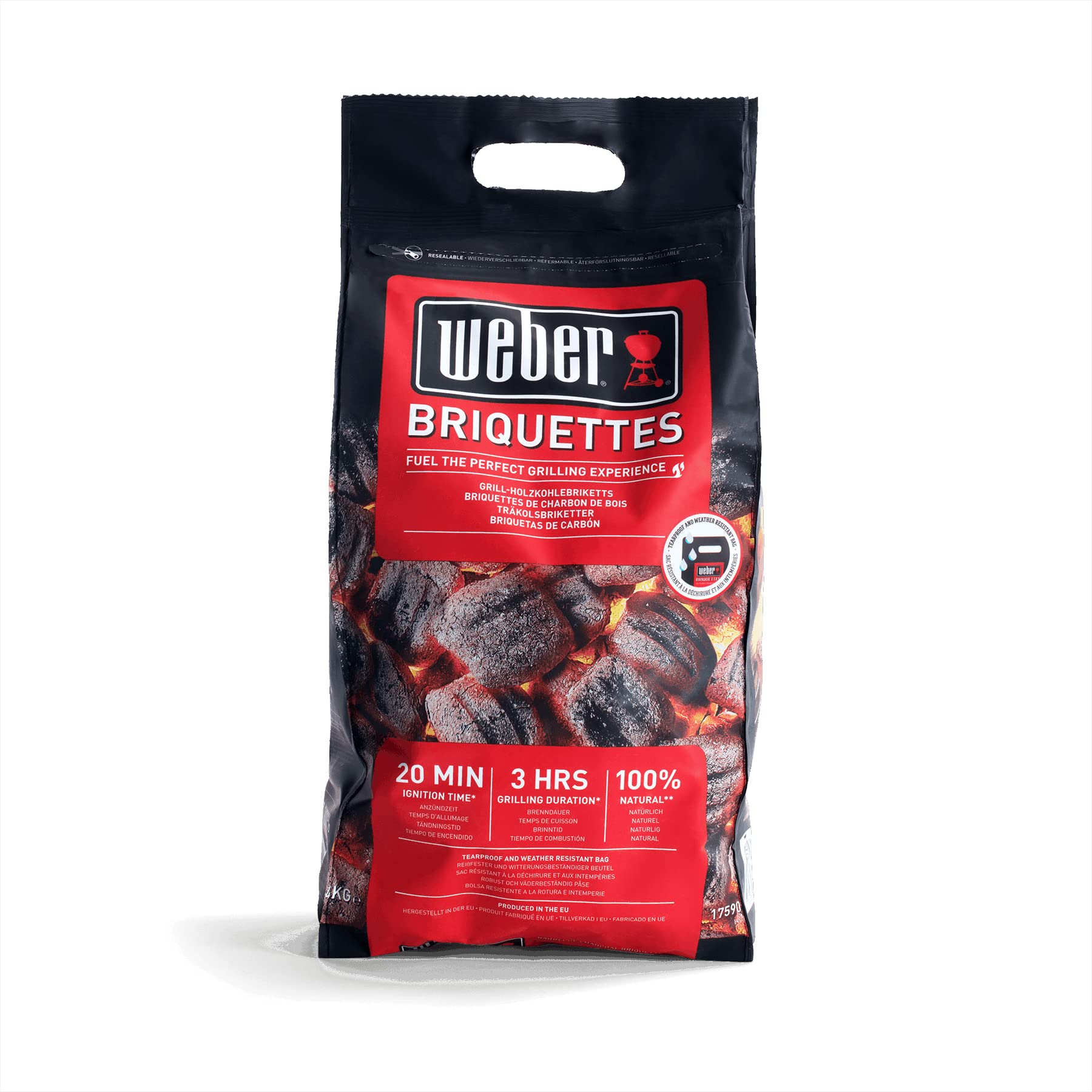 Weber Barbeque Briquettes | 4 kg Bag | BBQ Coal for Weber Grills | Coal BBQ Fuel | Premium Quality, Easy to light | Long Lasting | 100% Natural, Made from Waste Wood (17590168), Black