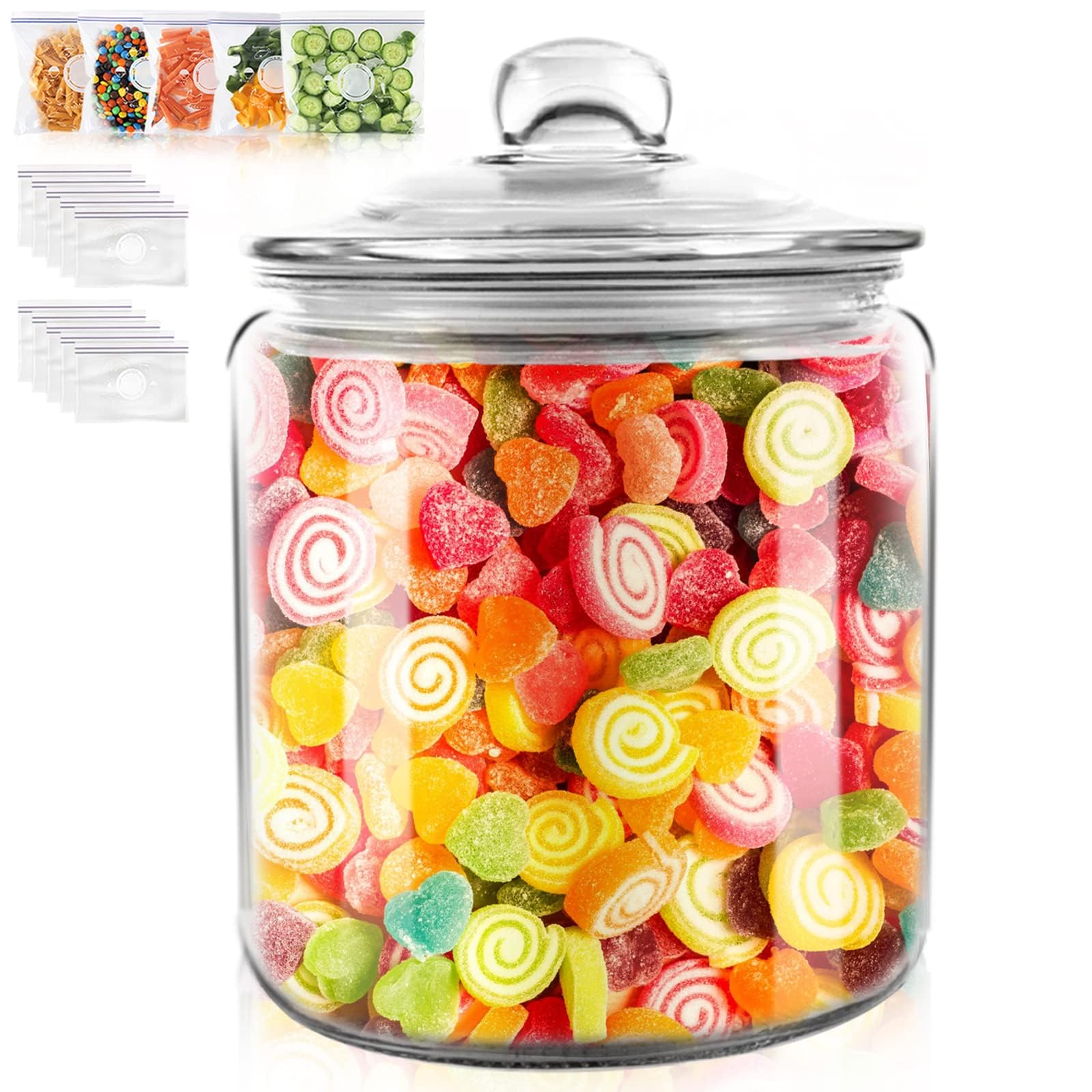 Masthome1 Gallon Glass Cookie Jar,Large Clear Jar,Dishwasher Safe,Airtight Glass Jars with Lids for Bath Salts,Flour,Candy,Detergent,Kitchen Storage,DIY Decoration Jars-Send 15pcs Food Storage Bags