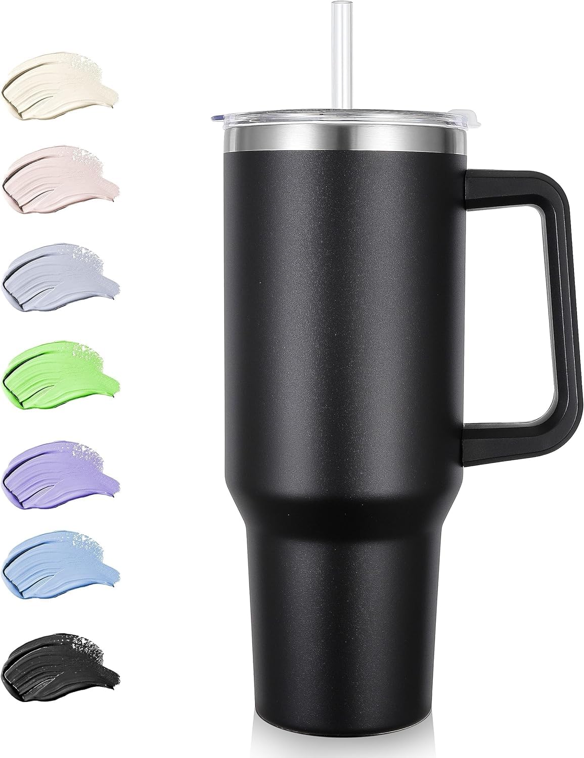 AMI & SABTumbler with Handle and Straw 40 oz (1.2L) Insulated Stainless Steel Tumbler with,Double Vacuum Travel Mug Coffee Cup Water Iced Tea (Black)