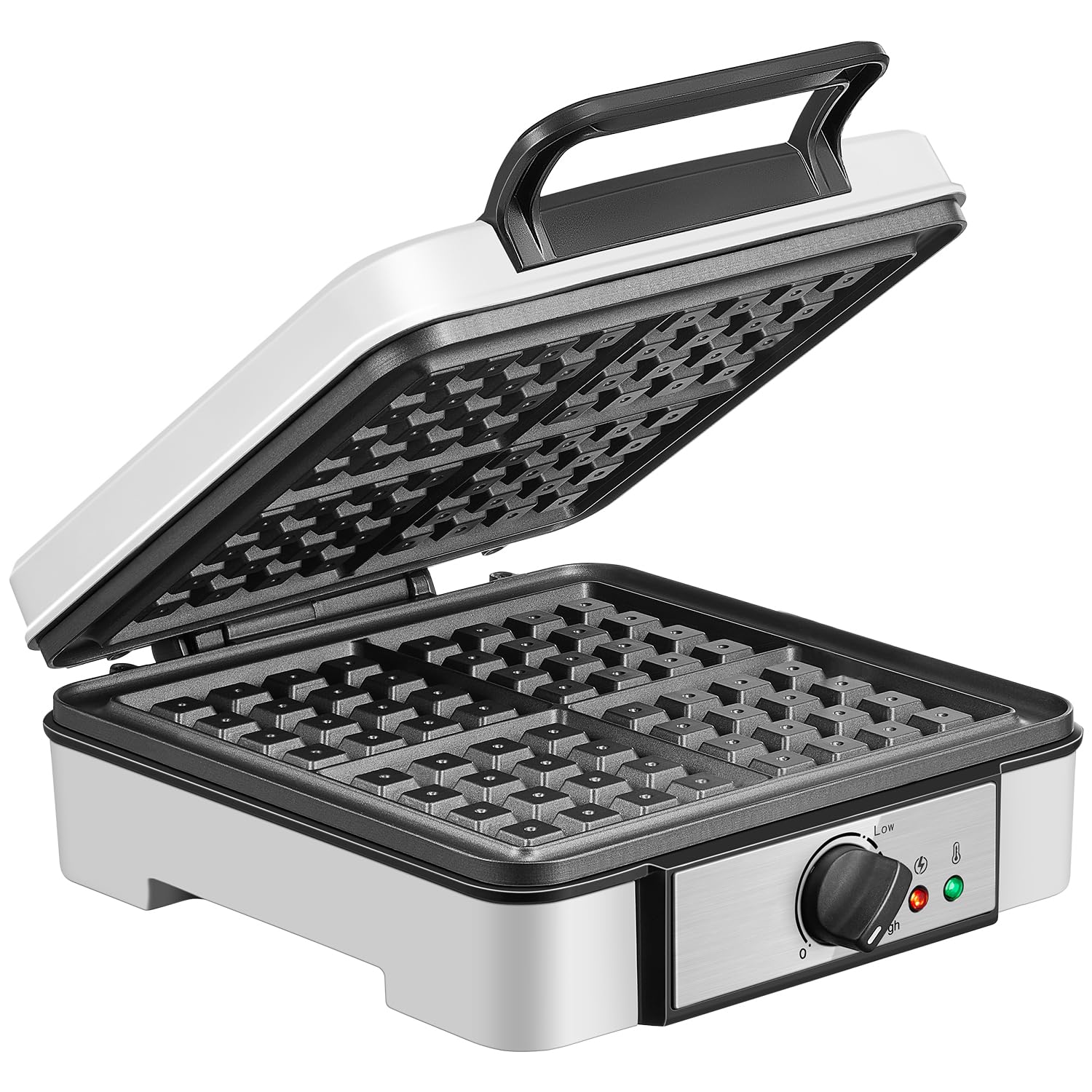 Waffle Maker 4 Slices, 1200 Watts Square Waffle Iron, 5 Browning Levels, Belgian Waffle, Cool Touch Handle, Waffle Maker with Nonstick Coating, Compact Design for Easy Storage, White