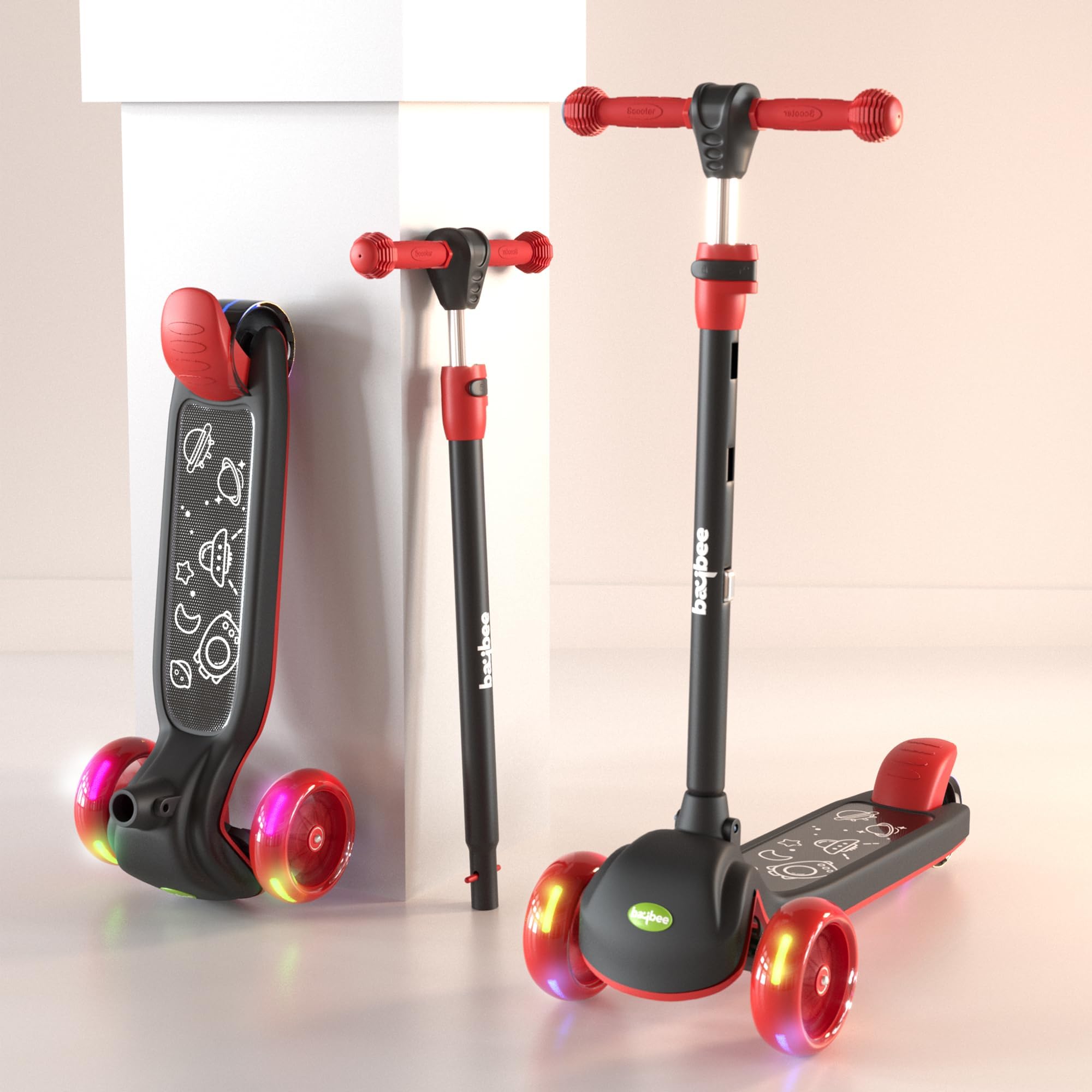 Baybee Blaze Storm Skate Scooter for Kids 3 Wheel Kids Scooter with 4 Height Adjustable Handle Kick Scooter with LED PU Wheels & Rear Brake | Runner Scooter for Kids 3 to 8 Years Boy Girl