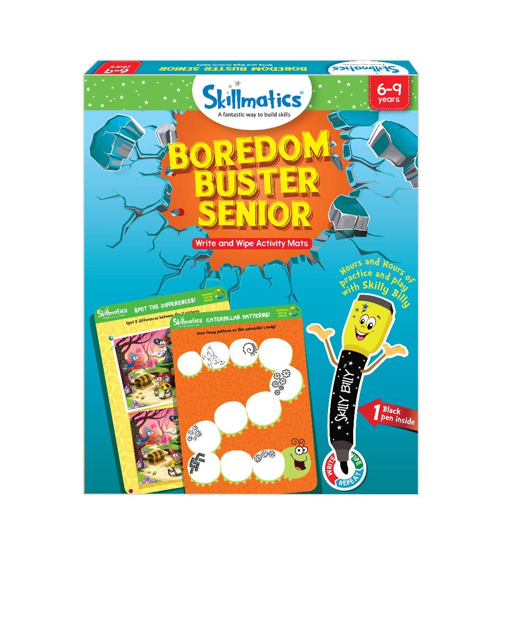 SkillmaticsEducational Game: Boredom Buster Senior (6-9 Years) | Erasable and Reusable Activity Mats | Travel Friendly Toy with Dry Erase Marker | Fun Learning Game for Boys and Girls