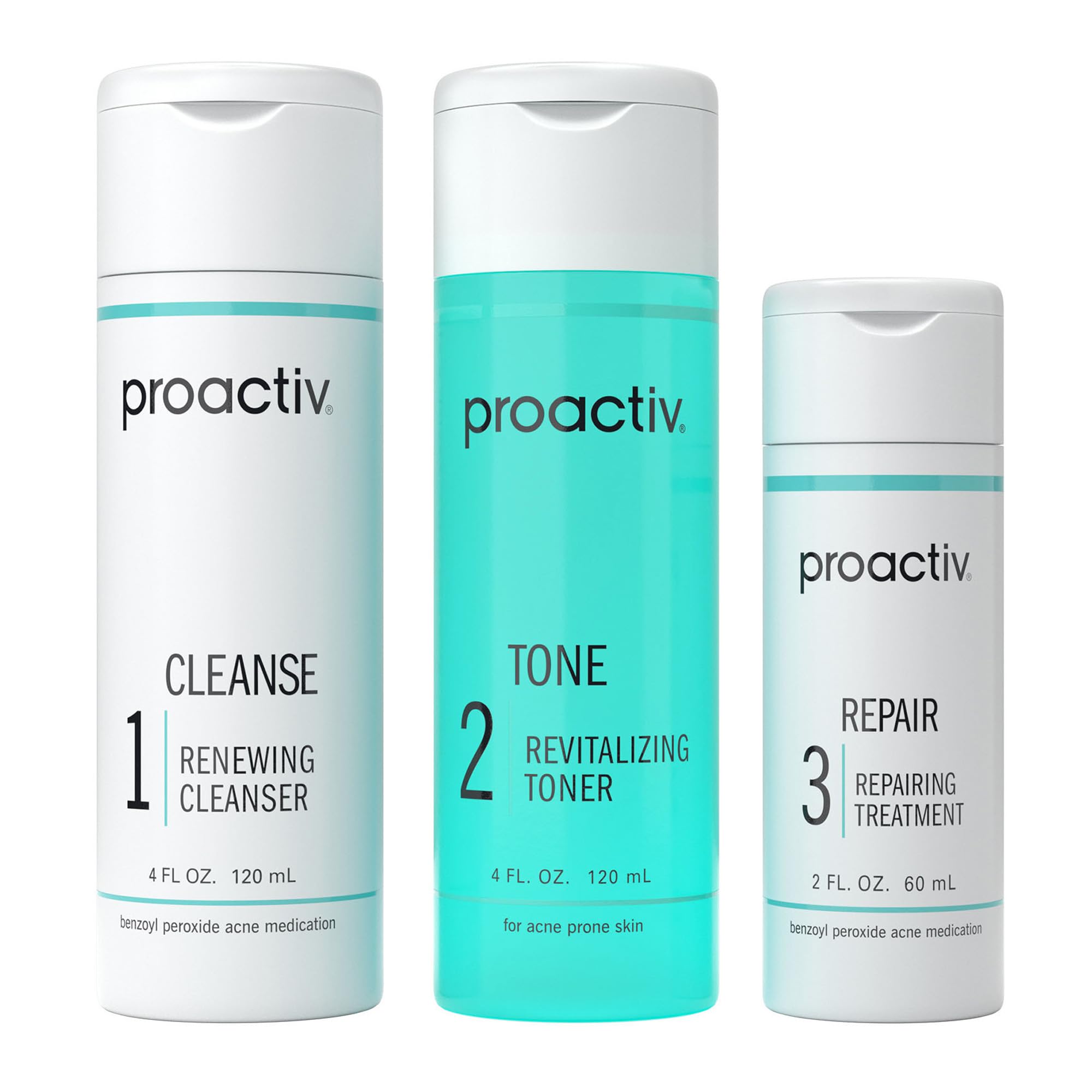 Proactiv 3 Step Acne Treatment - Benzoyl Peroxide Face Wash, Repairing Acne Spot Treatment for Face And Body, Exfoliating Toner - 60 Day Complete Acne Skin Care Kit