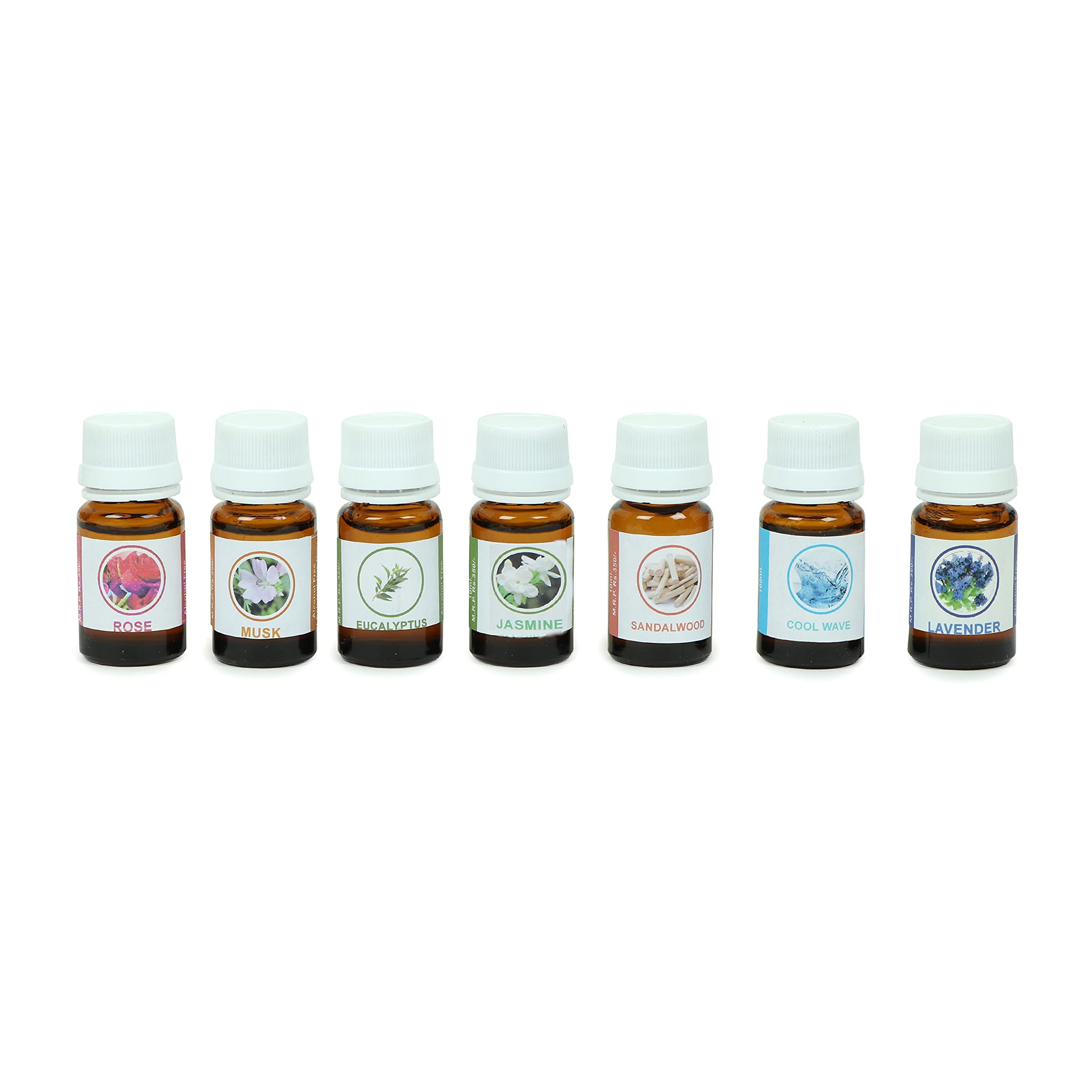 Crazy Sutra soap making Fragrances set of 07 Oils in a Combo Pack 10ml Each (Rose, Jasmine, Lavender, Sandal, Eucalyptus, Cool Water, and Musk)