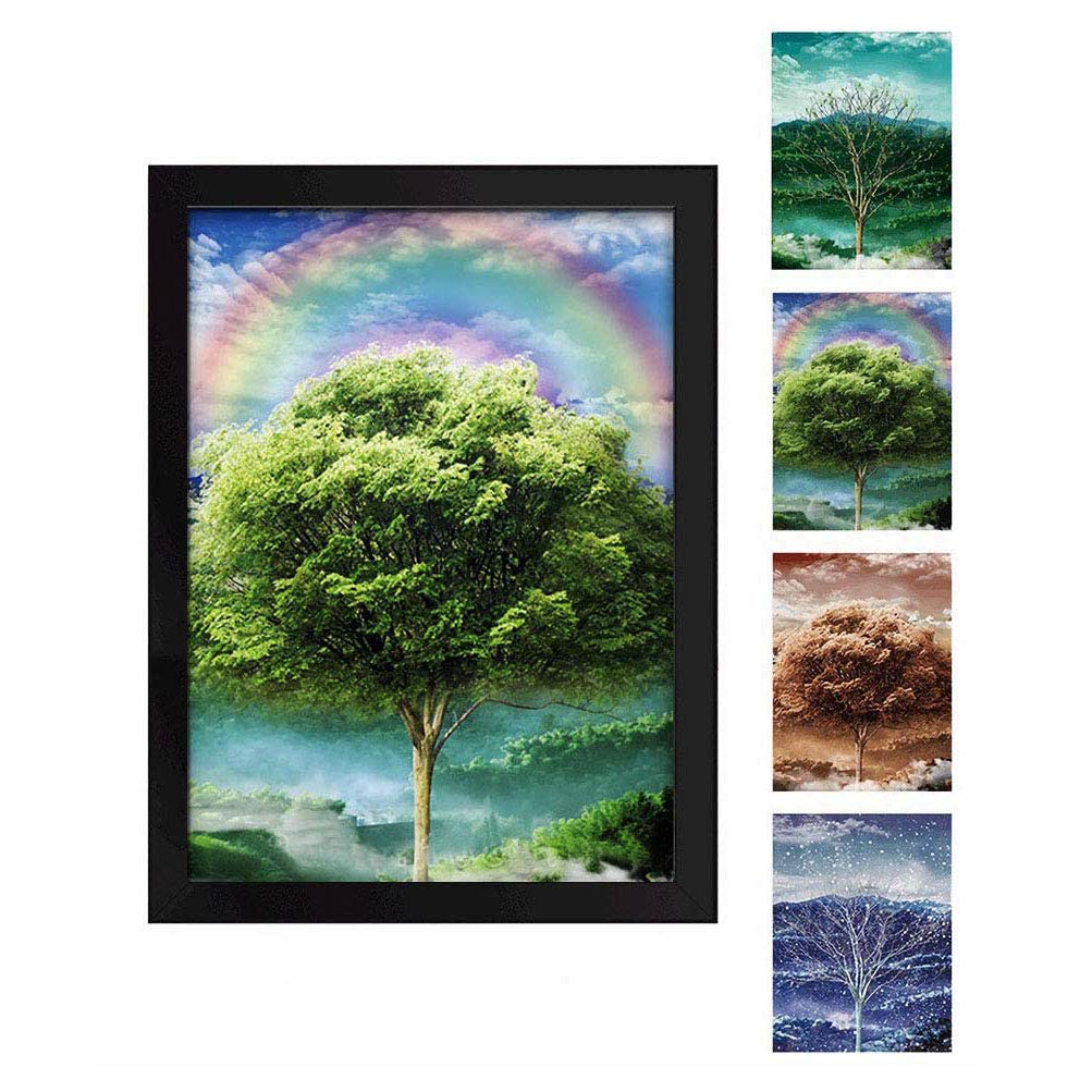 Four Seasons Tree 3D Poster Wall Art Decor Framed Print | 13.5x17.4 | | Beautiful Nature Scene of Changing Four Seasons Spring Summer Fall Winter Scenery mural (Framed)