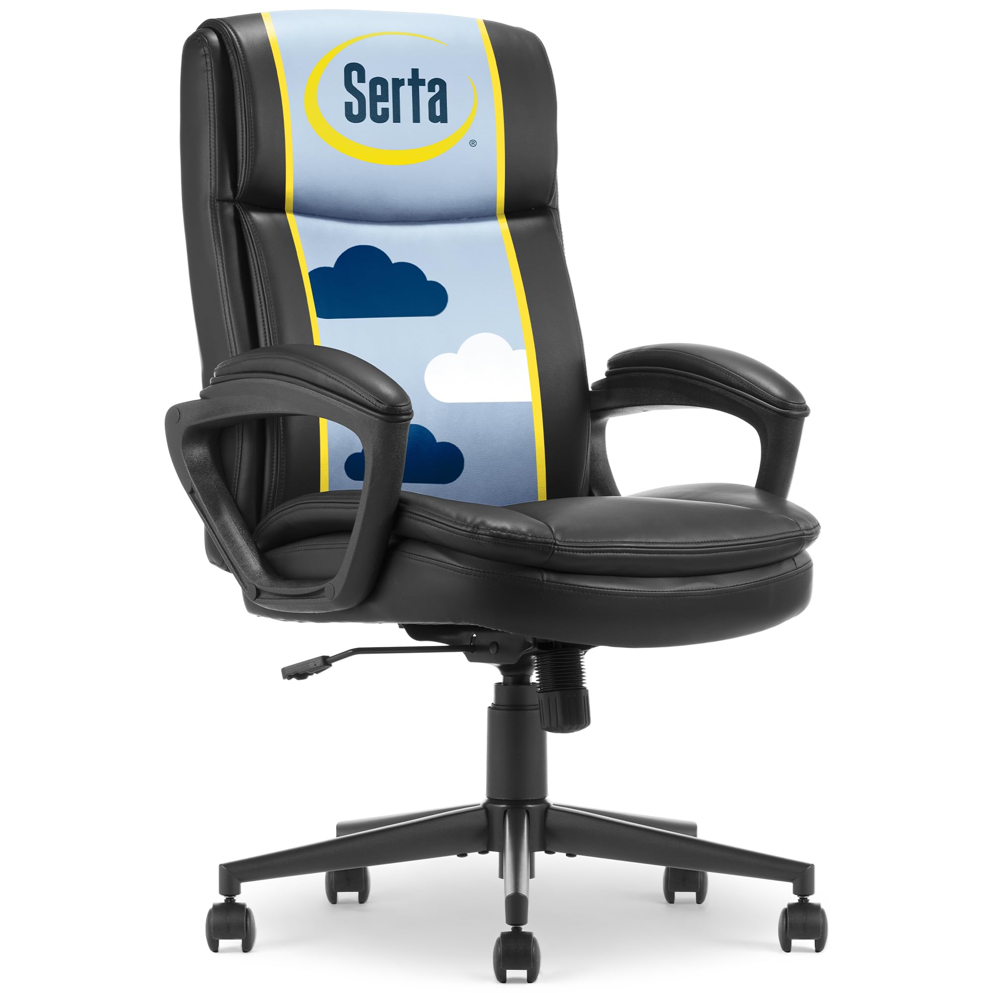 SertaComfort Ergo Executive Office Chair, Ergonomic Mid-Back with Extra Lumber Support, Padded Armrests, Adjustable Height and Tilt-Lock Side Lever, Swivel Base, Black Bonded Leather