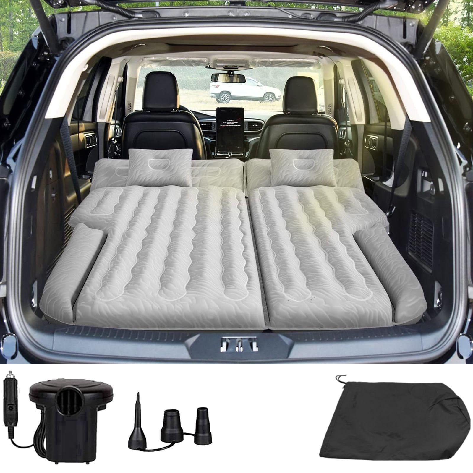 Umbrauto SUV Camping Air Mattress: 2024 Upgraded Flocking Surface/Extra Thick Oxford Bottom Inflatable Car Sleeping Bed for Back Trunk with Electric Air Pump