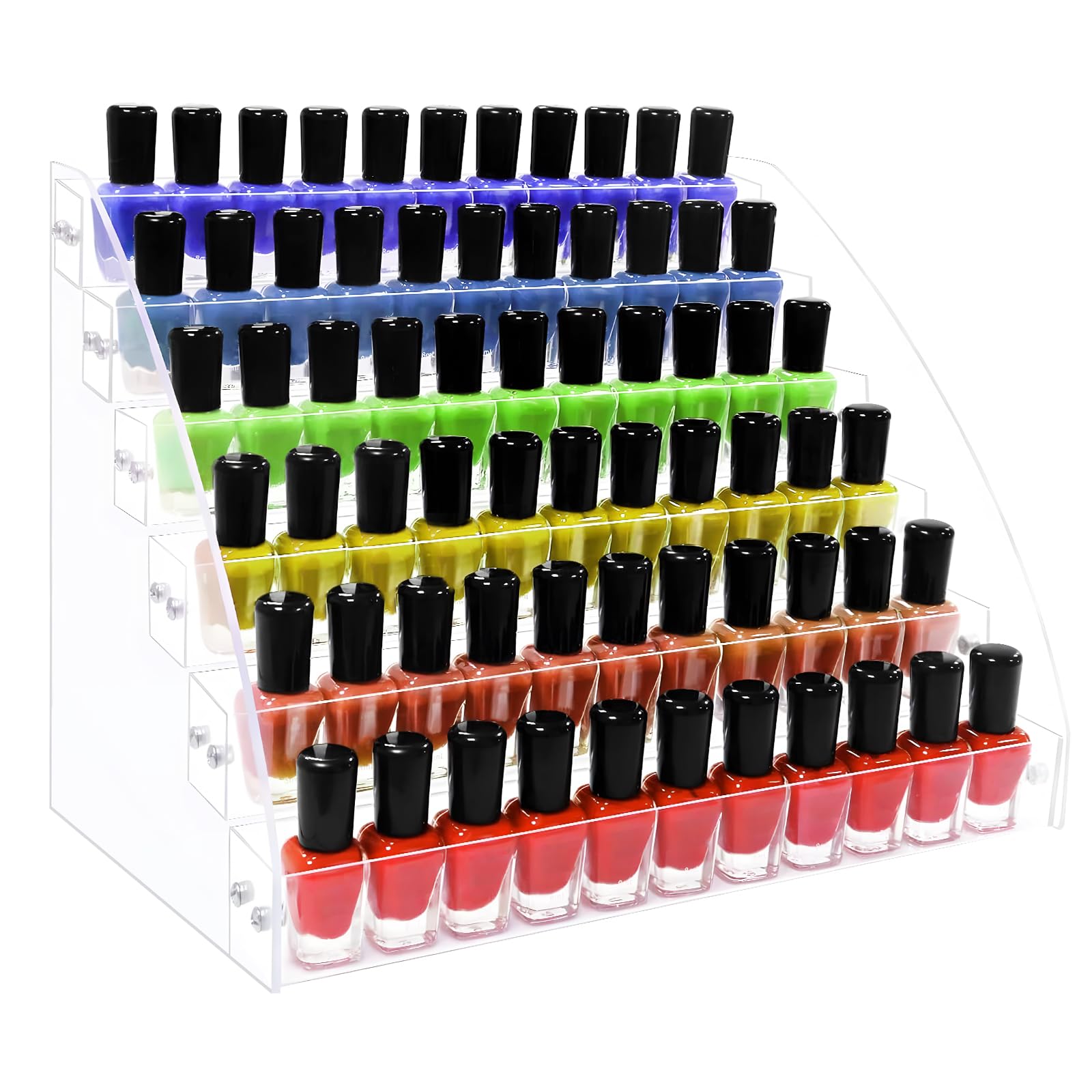 Yibang 6 Packs Acrylic Nail Polish Organiser Storage Rack, Clear Nail Polish Stand Holder Shelf Display Rack Holds up to 72 Bottles For Essential Oil, Tattoo Ink, Paint, Sunglasses Display