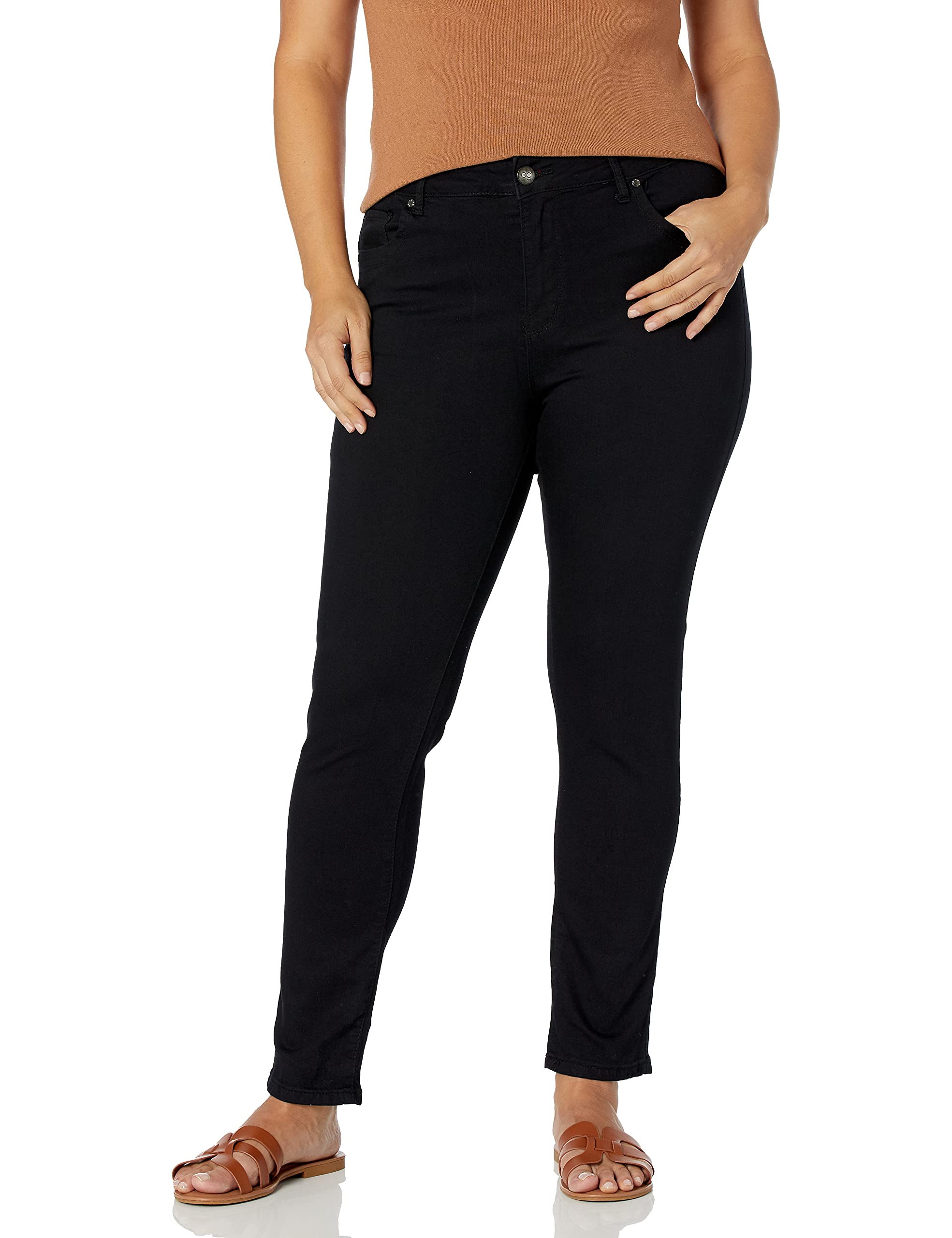 cover girl Women's Size mid Rise Classic 5 Pocket Skinny Jeans, Black Denim, Tall-Plus 16W