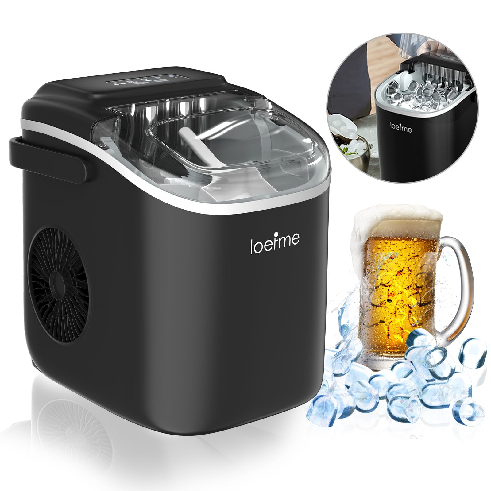 LOEFME Ice Maker Machine Counter Top, Self-Cleaning Ice Makers, High Efficiency Automatic Ice Maker, 9 Cubes Ready in 6 Mins, Ice Machines for Home/Kitchen/Office/Bar