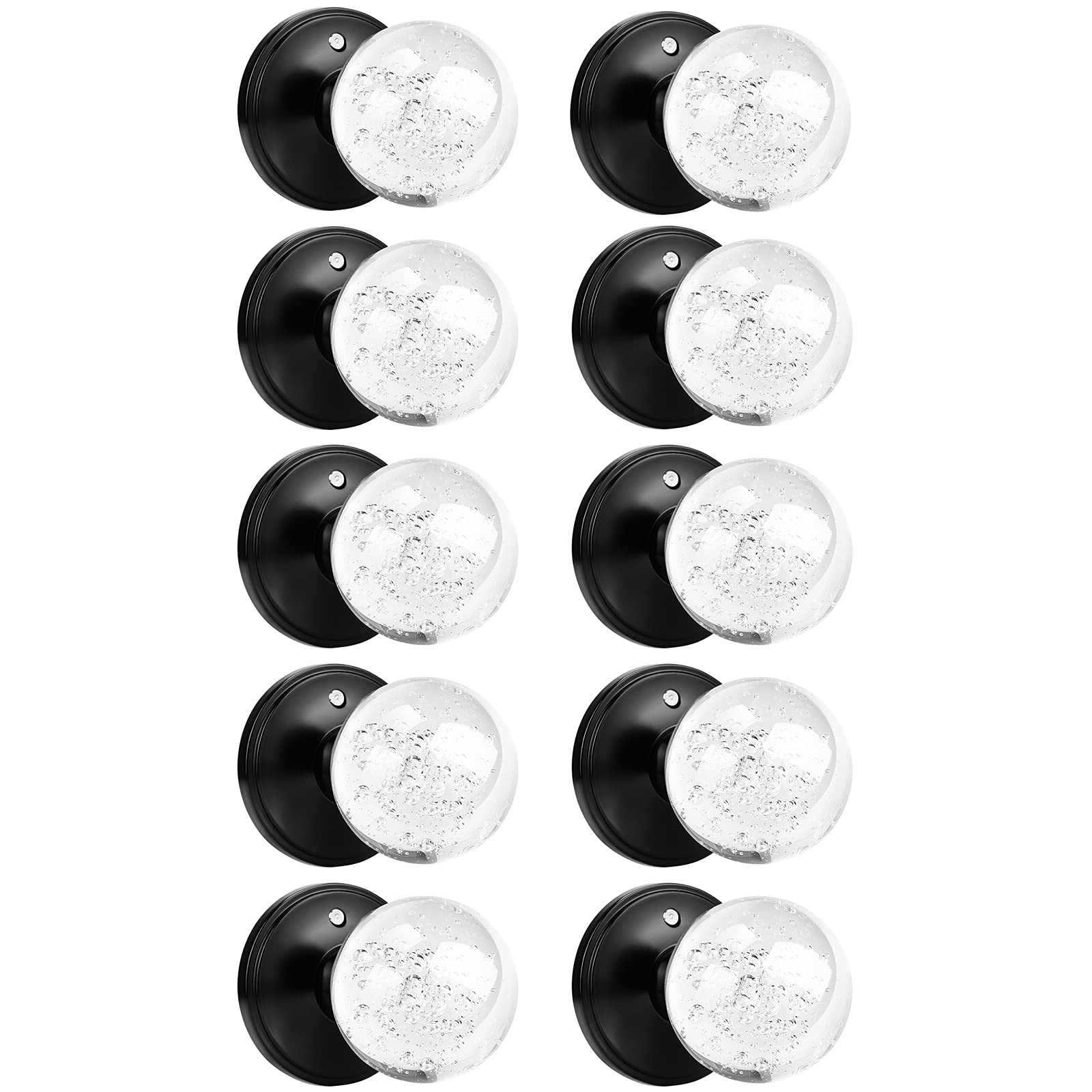 Orger 10 Pack Round Clear Bubble Crystal Door Knobs, Heavy Duty Glass Door Knobs with Matte Black Back Plate, Privacy Door Knobs with Lock, Interior Keyless Door Handles Perfect for Bed/Bath