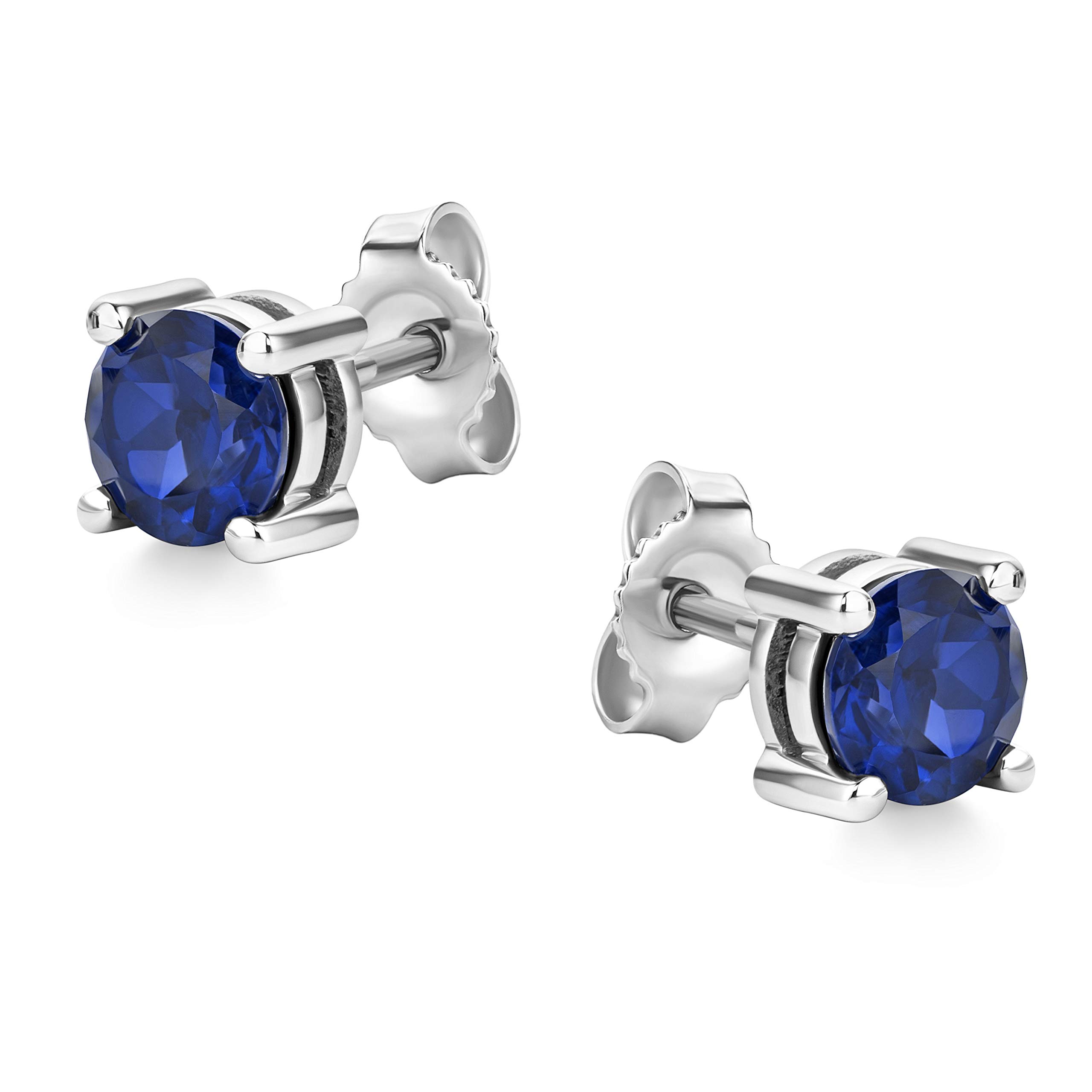 Women Jewelry 14K (585) White Gold Round shape Sapphire 4 Prongs Stud Earrings