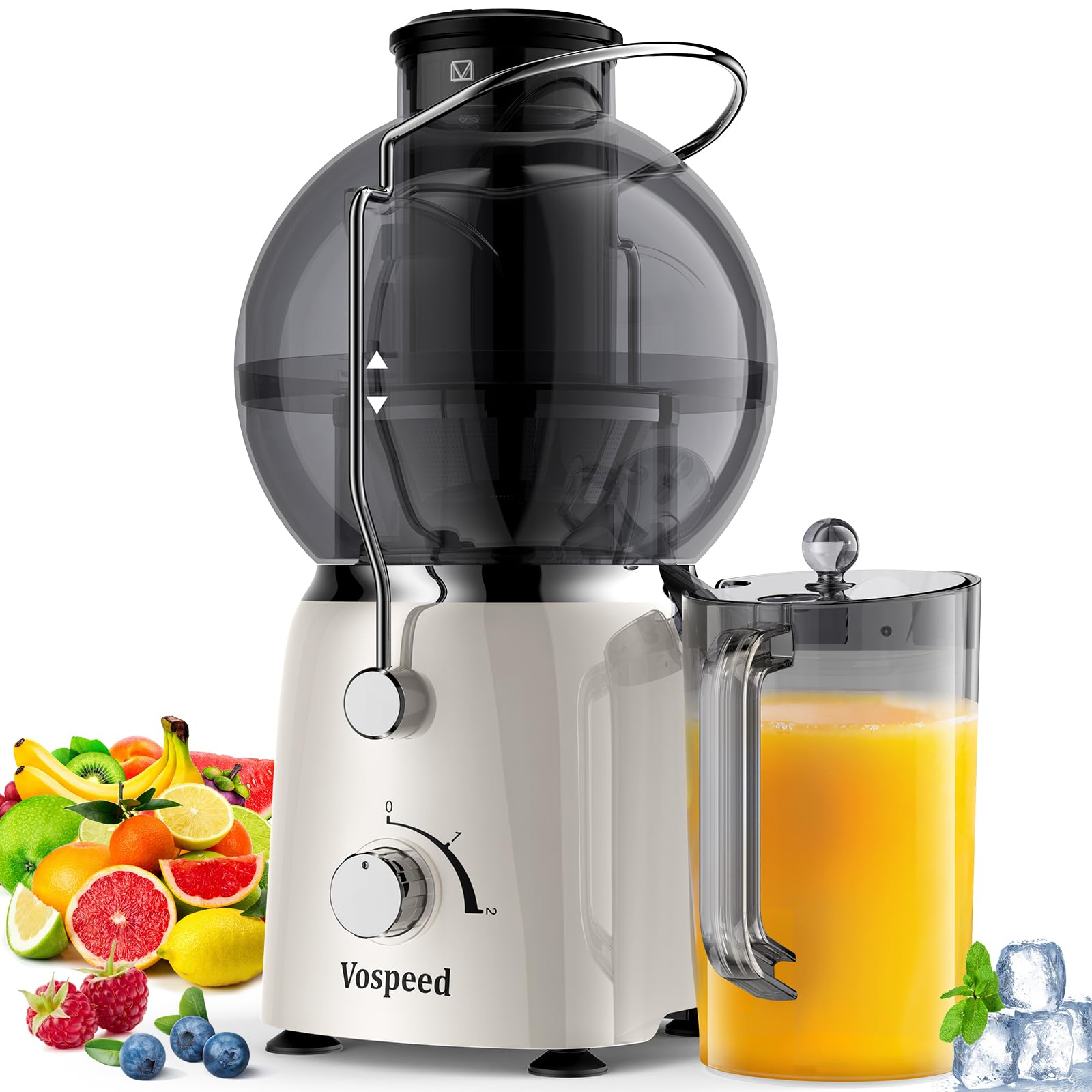 Juicer Maker,Vospeed Juicer Machines,750W juicer machines vegetable and fruit,With 3.5-Inch Wide-Mouth Feed Chute,Juice Extraction at Constant Temperature,With 1.2L Cup, BPA-Free,Easy to Clean (Black)