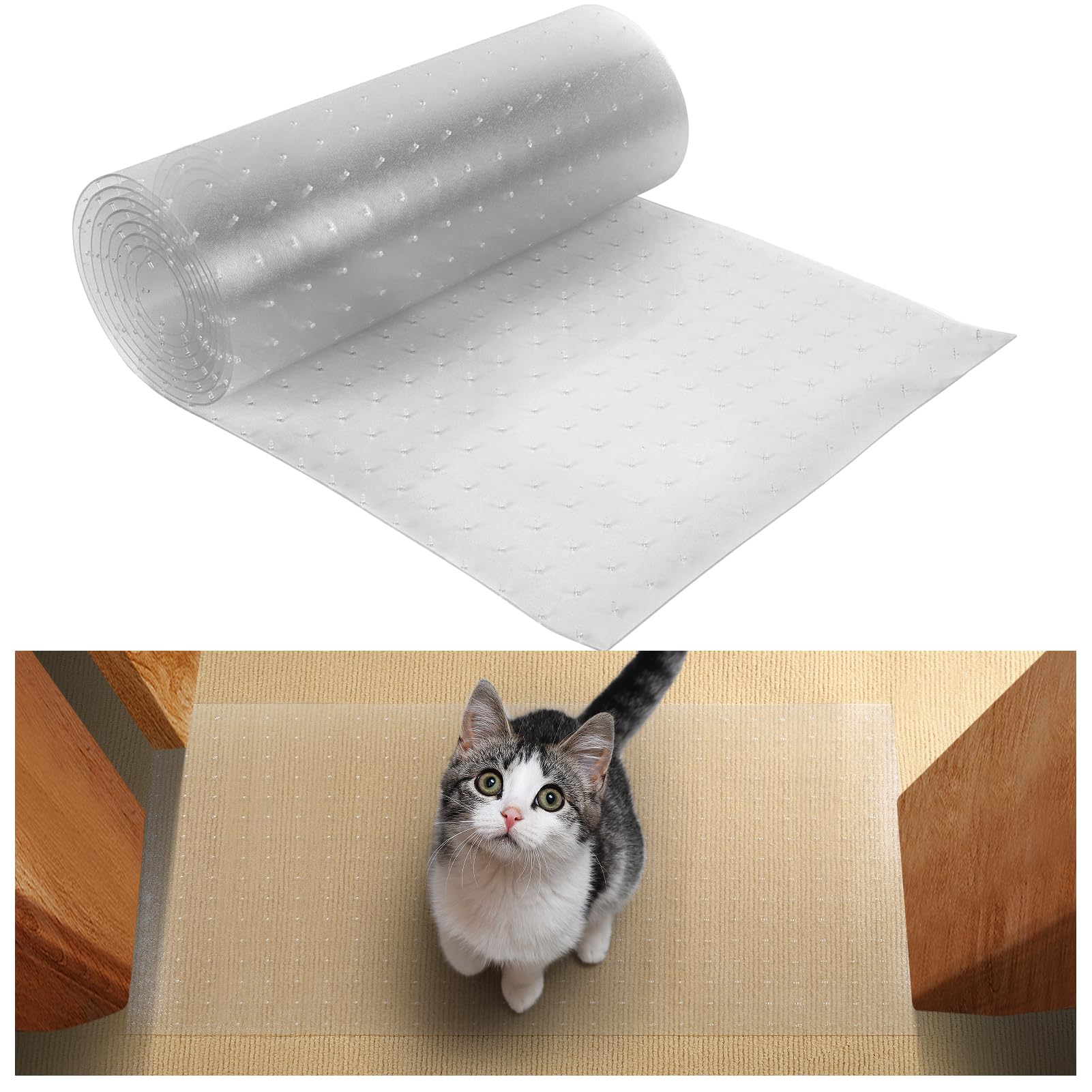 8.2Ft(L) Carpet Protector for Pets - Anti-Slip Cat Carpet Protector, Scratch Resistant Pets Scratch Stopper, Easy to Cut Floor Runner Under Doorway to Prevent Tearing