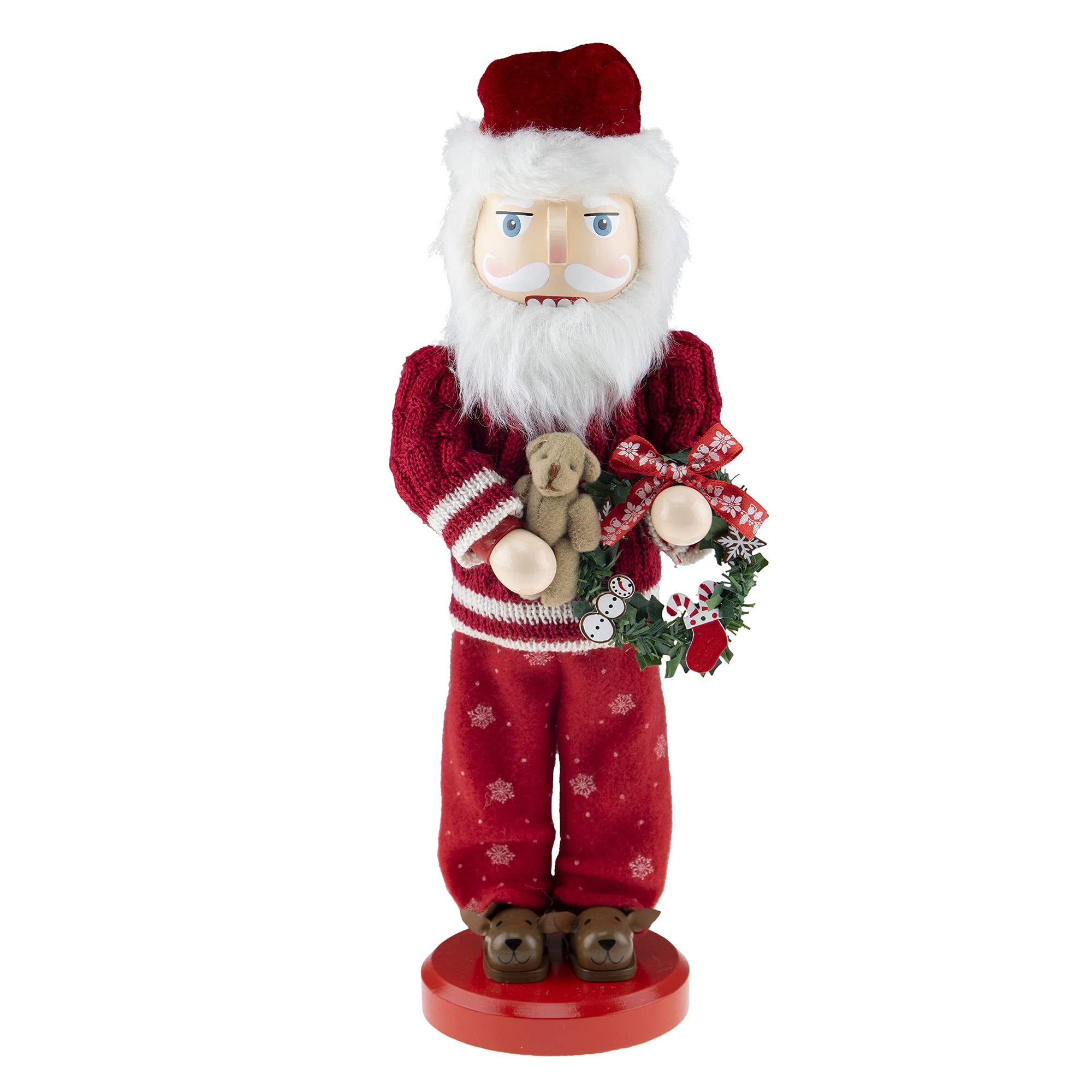 Clever CreationsPJ Santa 14 Inch Traditional Wooden Nutcracker, Festive Christmas Décor for Shelves and Tables