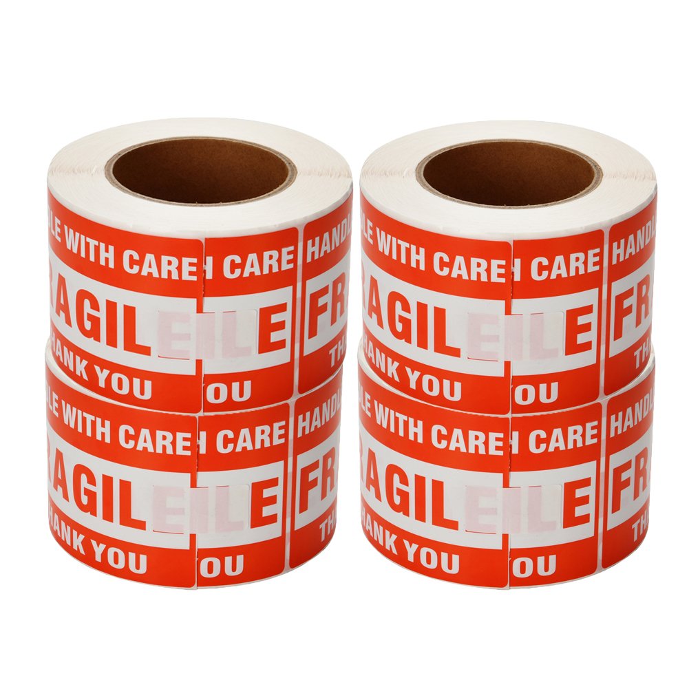 SJPACK 4 Rolls 3'' x 5'' Fragile - Handle with Care - Thank You Shipping Labels Stickers (500 Labels/Roll)