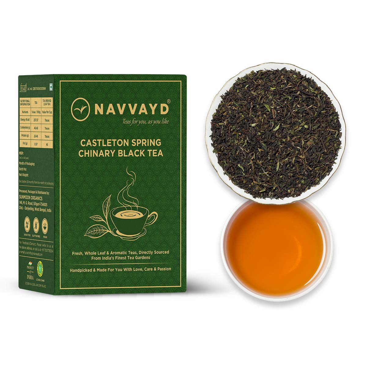 Navvayd Castleton Spring Darjeeling Tea, First Flush Flavorful Tea, Loose Leaf - Enjoy Hot or Cold, (50 Gm, 25 Cups)