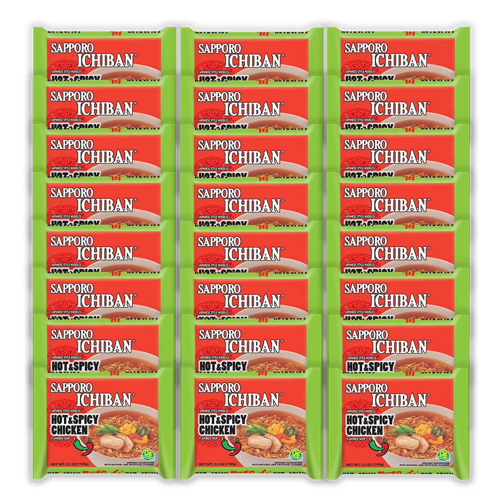 [SAPPORO ICHIBAN] Ramen Noodles, Hot & Spicy Chicken Flavor, No. 1 Tasting Japanese Instant Noodles (3.5 Oz. x 24 packs) | 24 Pack Case