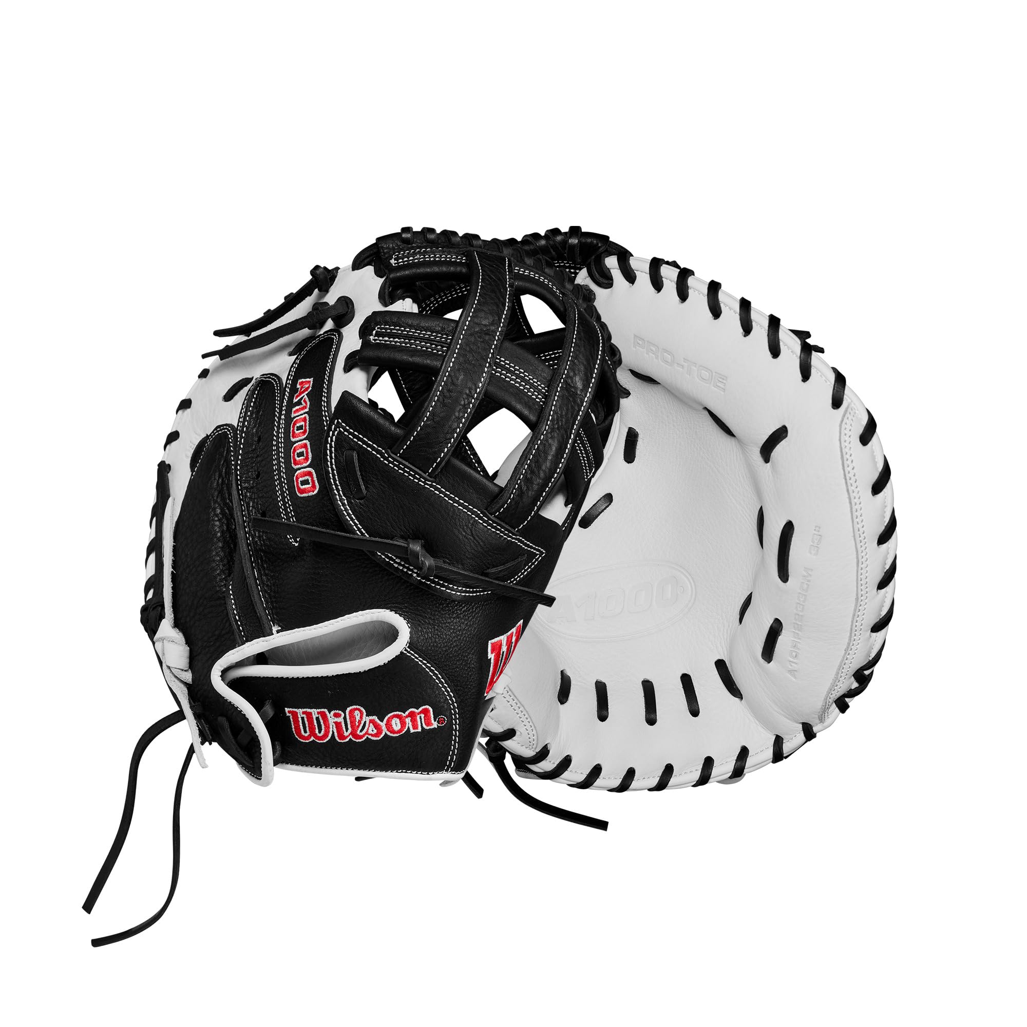 Wilson 2024 A1000® CM33 33” Fastpitch Softball Catcher’s Mitt - White/Black/Red, Right Hand Throw