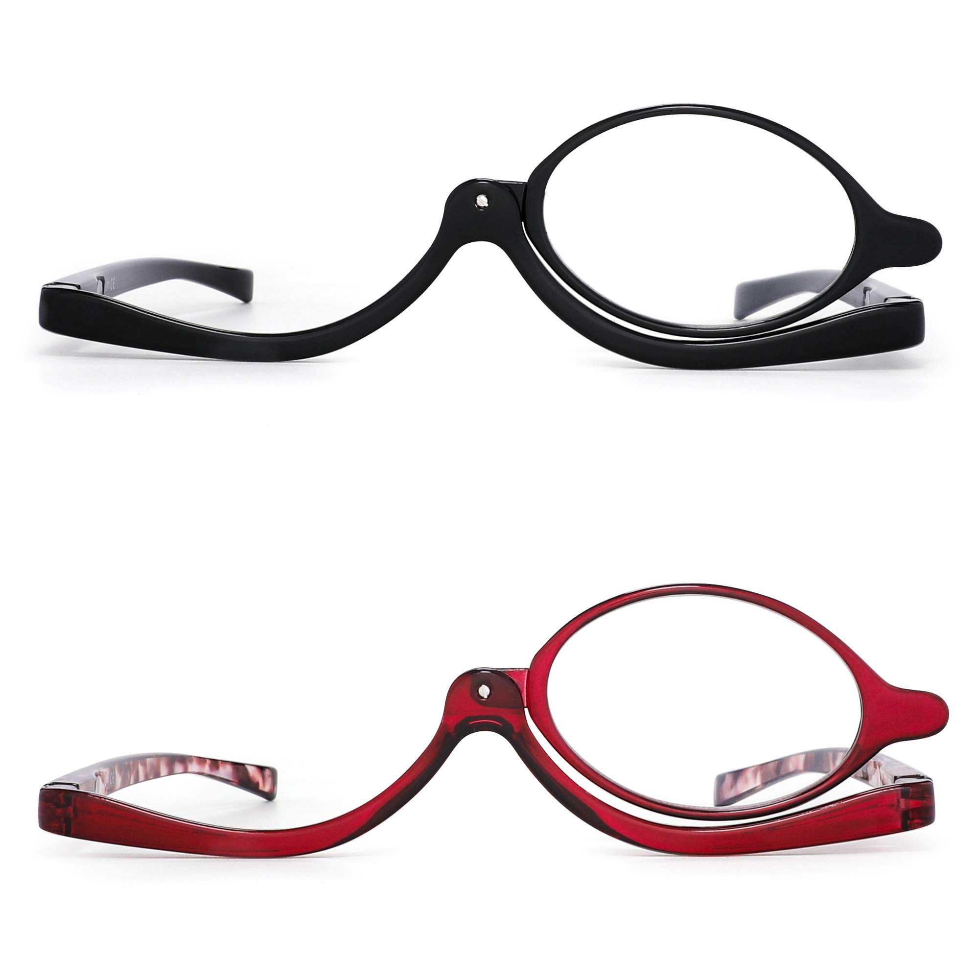 JM 2 Pairs Makeup Reading Glasses Magnifying Flip Down Cosmetic Readers for Women with Spring Hinge +2.5