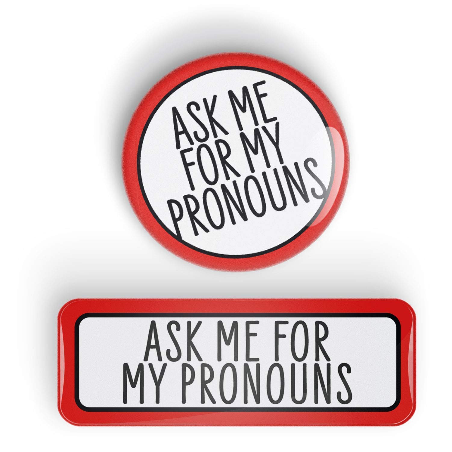 ASK ME FOR MY PRONOUNS pin badge button, LGBTQ+, LGBT pinback or fridge magnet